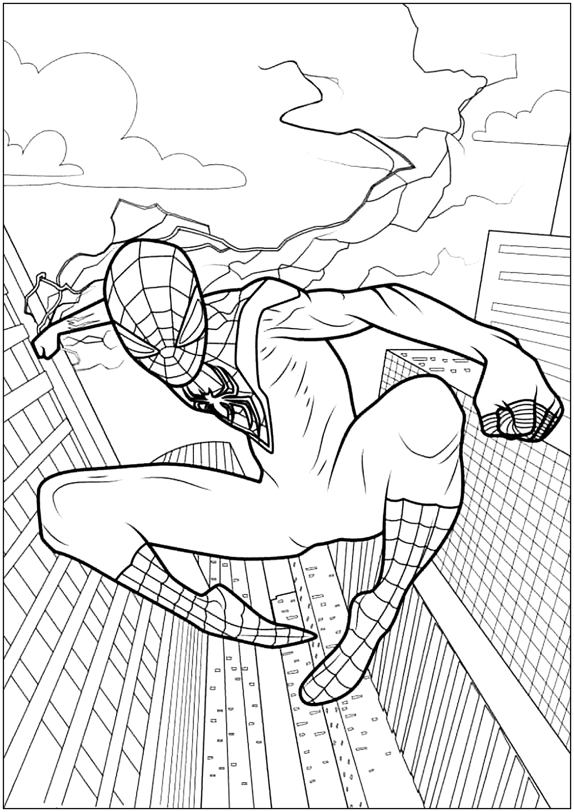 スパイダーマンとビルディング (子ども用印刷ぬりえ：スパイダーマン：ニュー・ジェネレーション)
