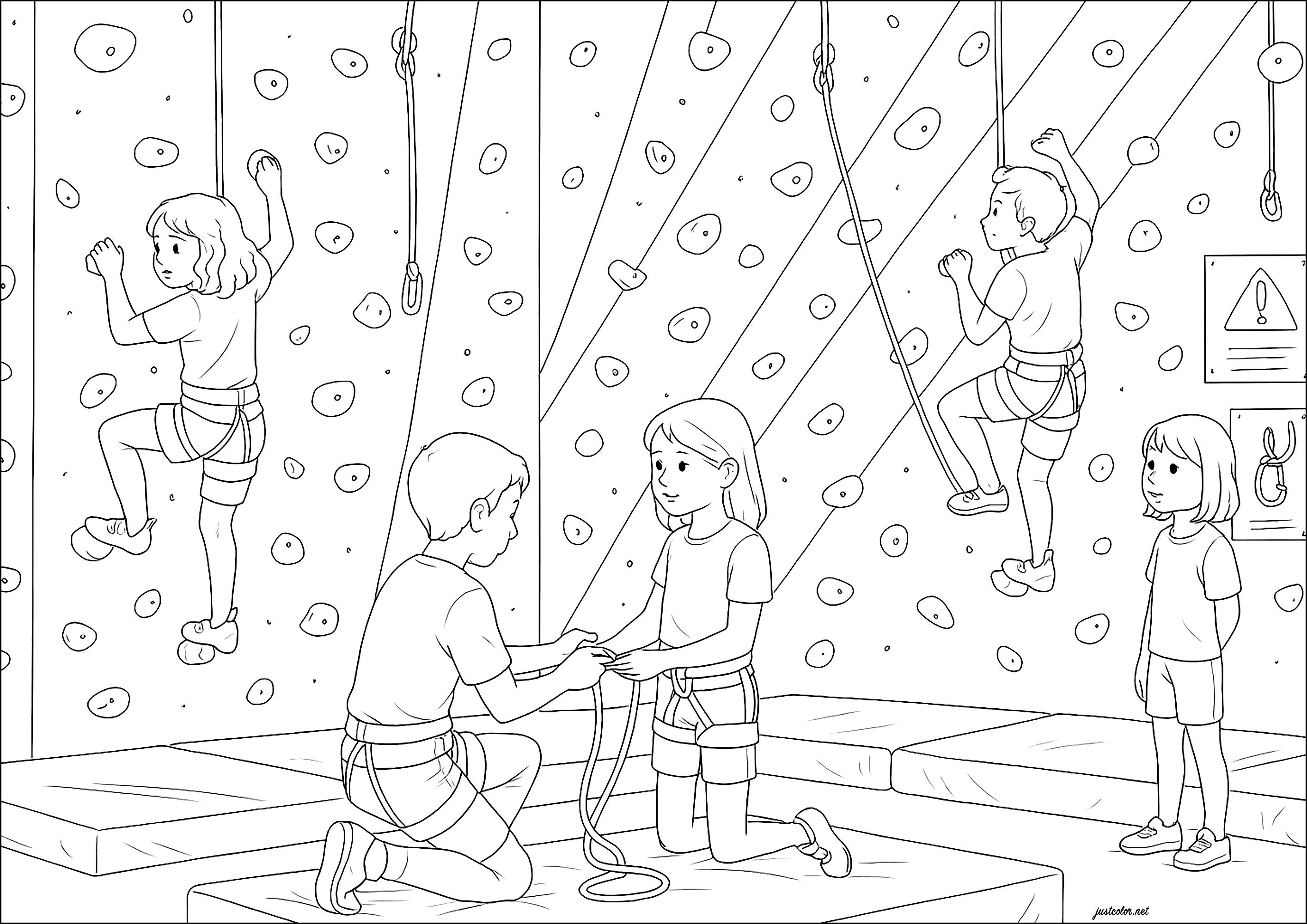 屋内クライミングの発見 (子ども用印刷ぬりえ：スポーツ)