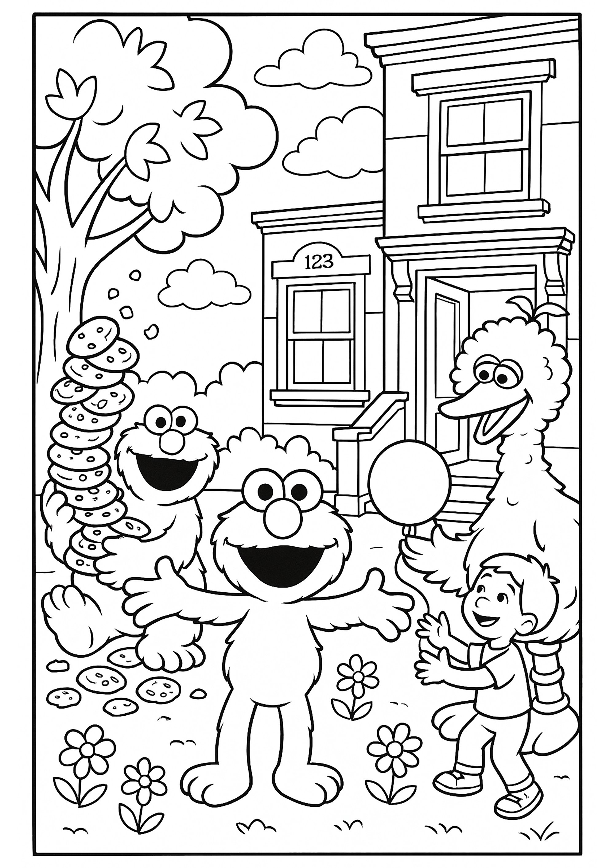 セサミストリートのキャラクターにインスパイアされた塗り絵 (子ども用印刷ぬりえ:セサミストリート)