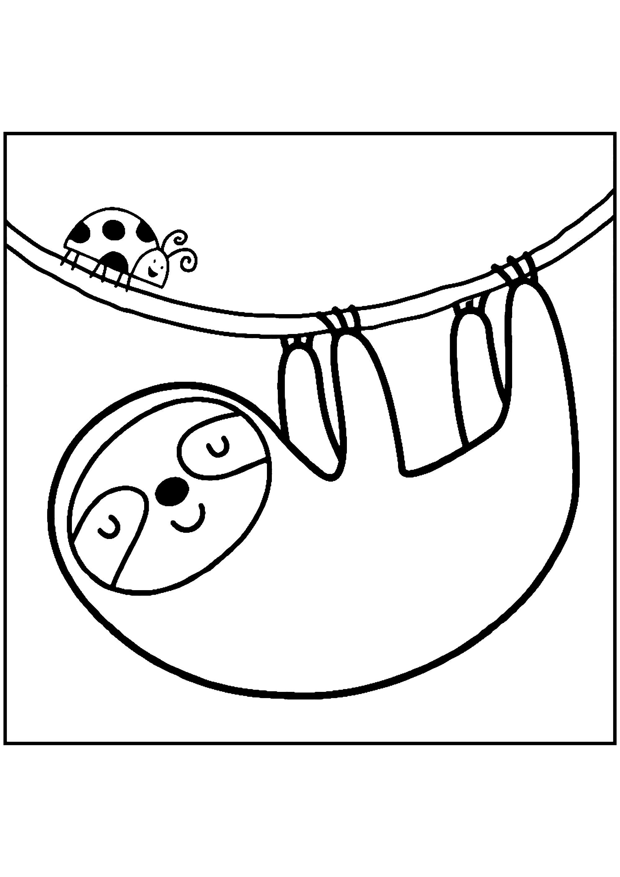 怠け者とてんとう虫 (子ども用印刷ぬりえ:ナマケモノ)