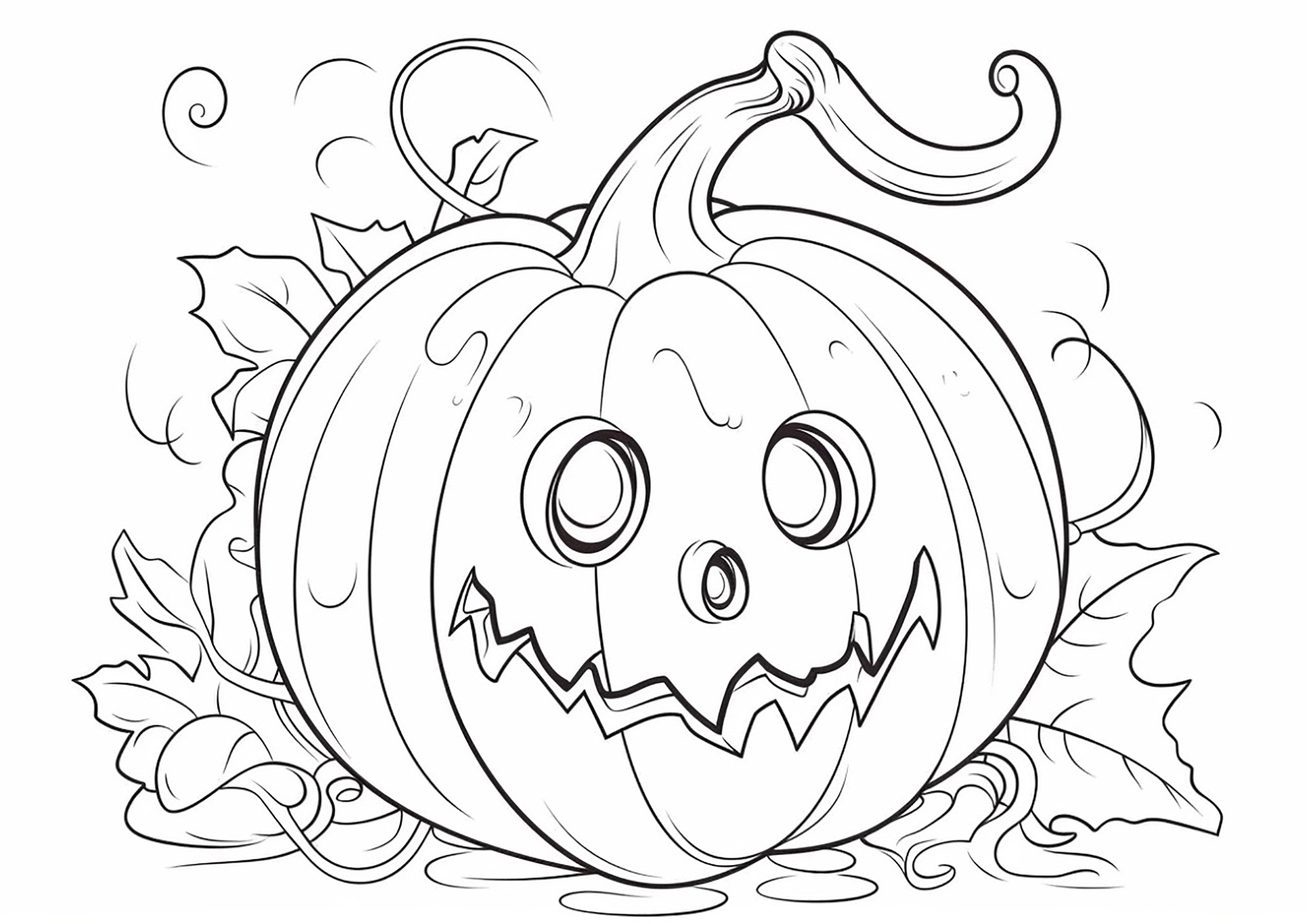 怖いハロウィンかぼちゃ、簡単に塗れる (子ども用印刷ぬりえ:ハロウィン)
