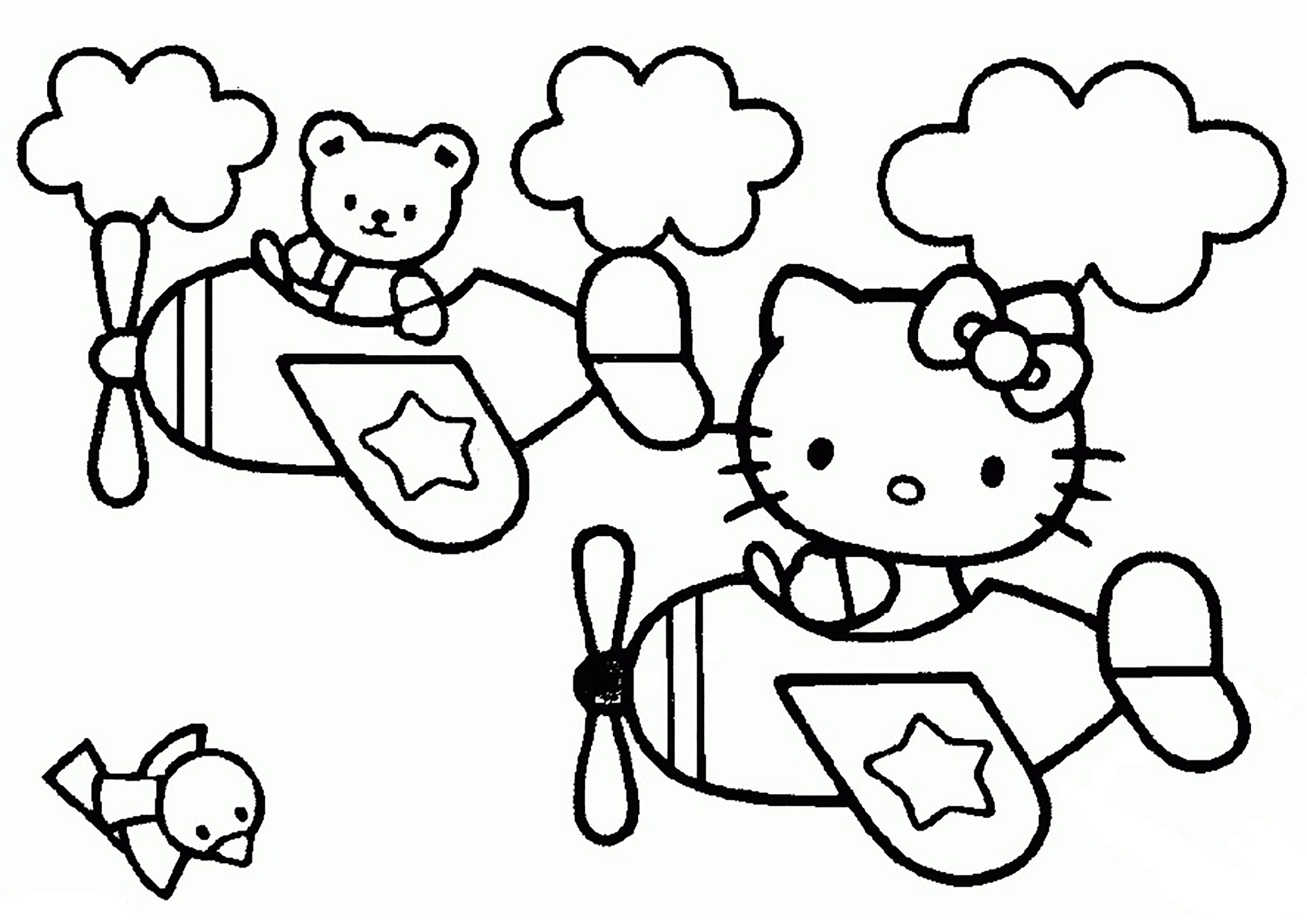 适合小朋友的 ハローキティ 着色页免费下载 (子ども用印刷ぬりえ:ハローキティ)