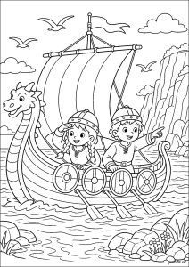 子ども用印刷ぬりえページ：バイキング