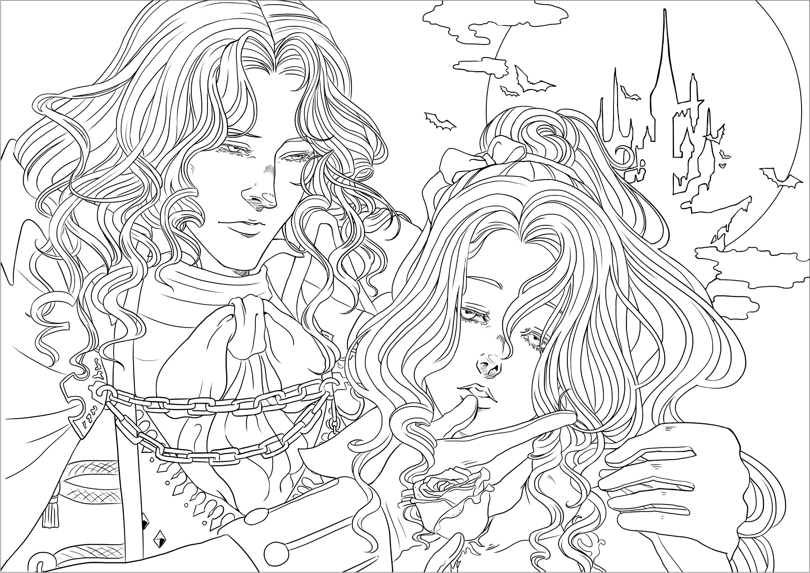 吸血鬼の画像を印刷して塗り絵 (子ども用印刷ぬりえ:バンパイア)