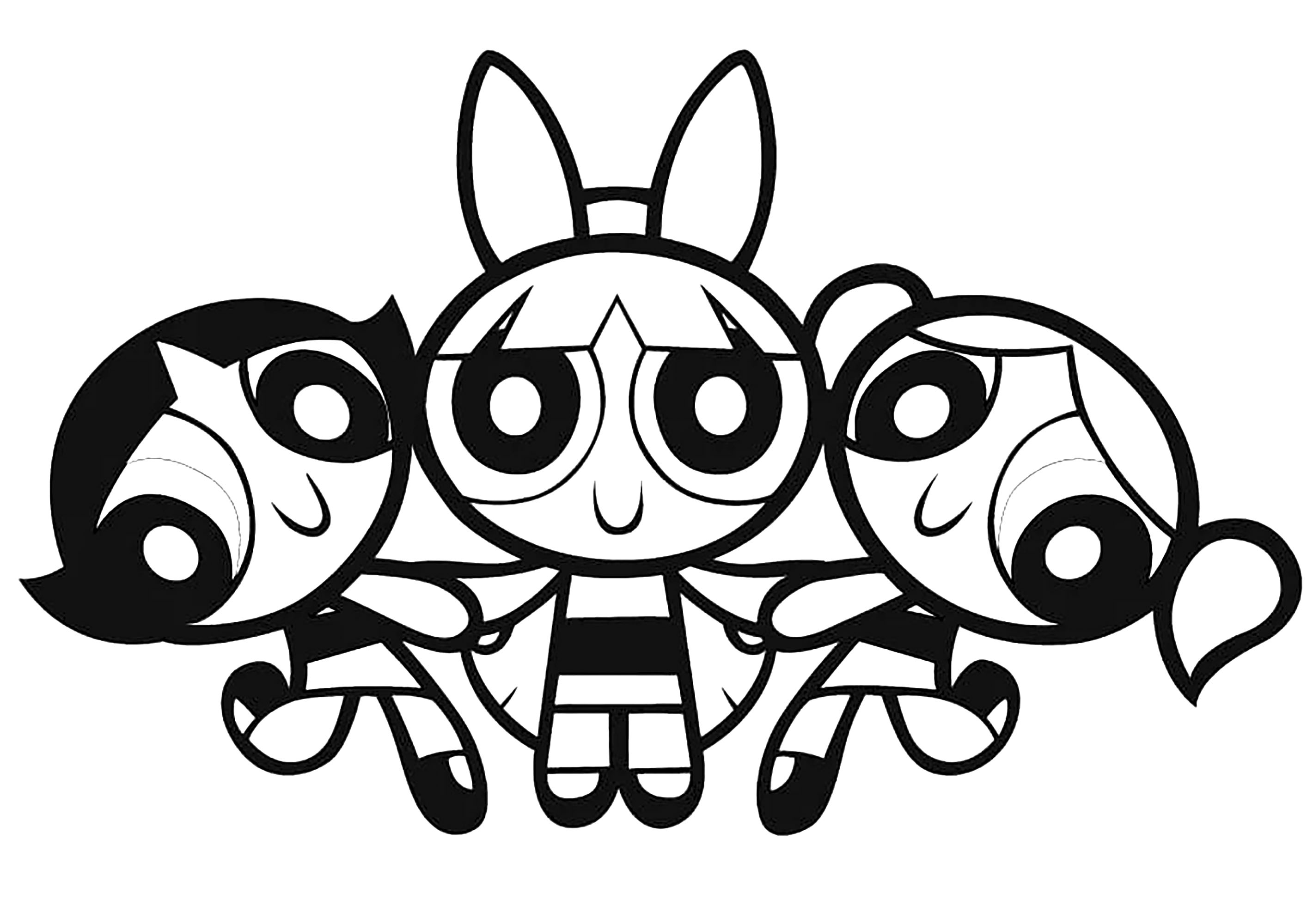 3人のスーパーナナ(太い線の絵) (子ども用印刷ぬりえ:パワーパフガールズ)