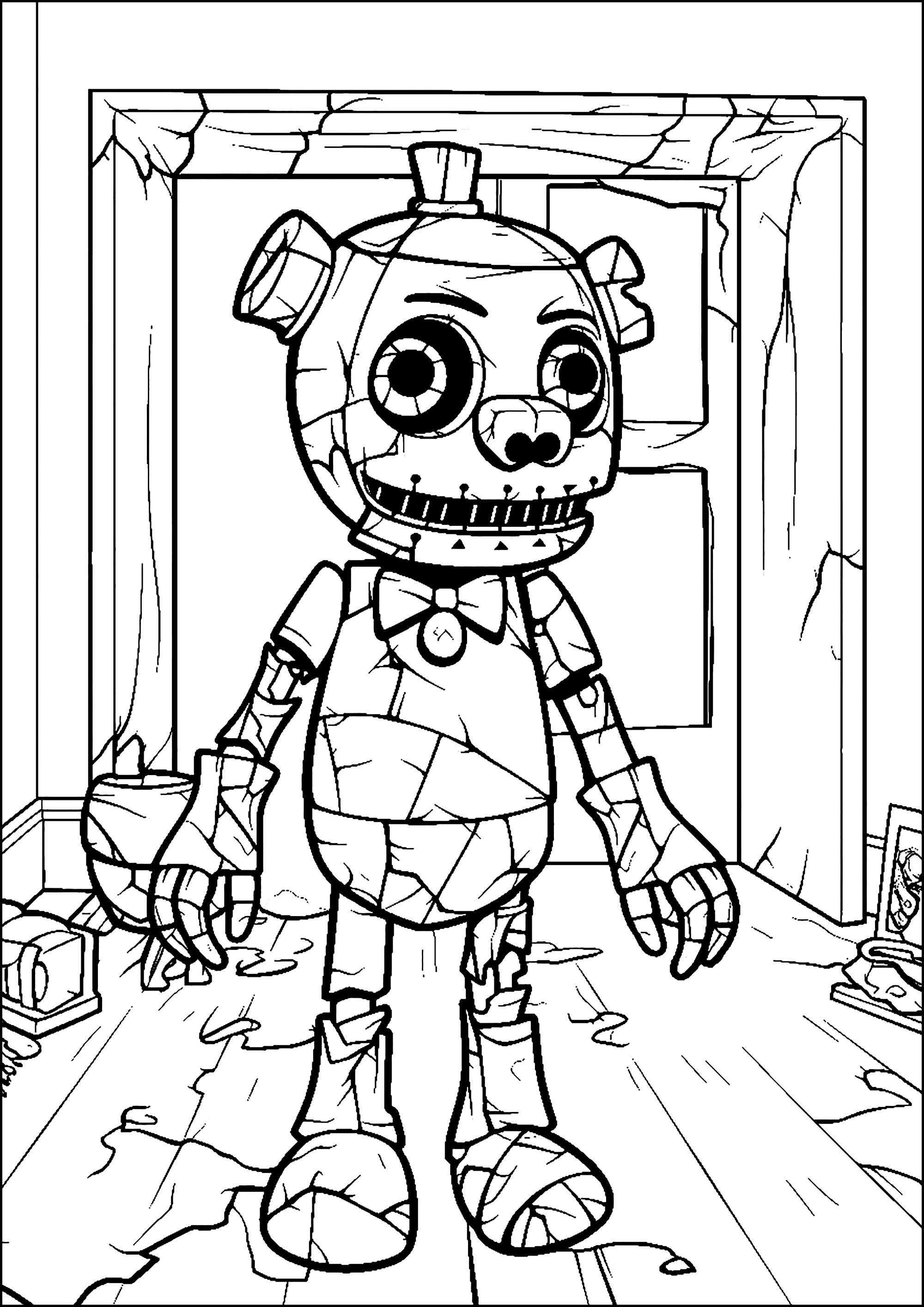 FNAFの恐ろしいキャラクター - 子ども向けぬりえページ：ファイブ