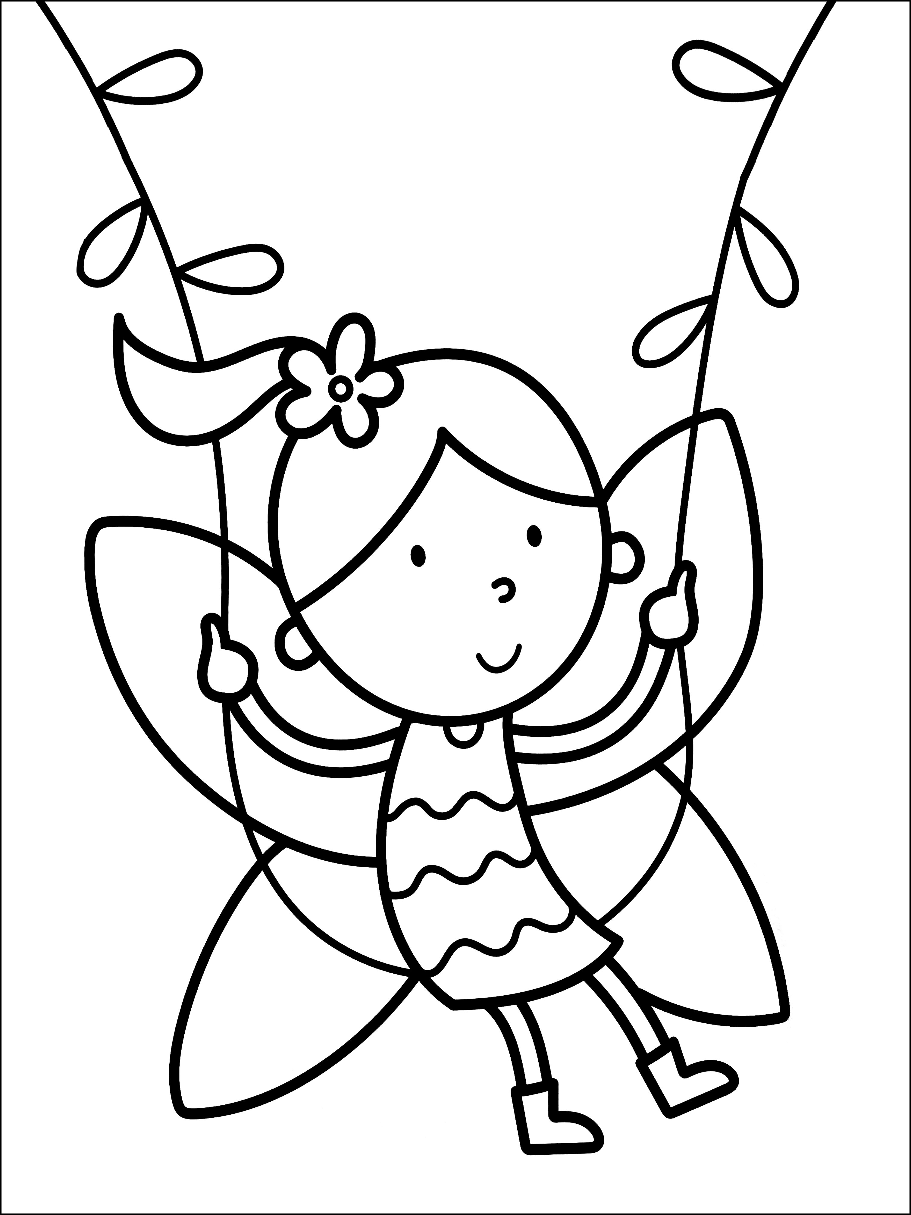 妖精がブランコに乗っている (子ども用印刷ぬりえ:フェアリー)