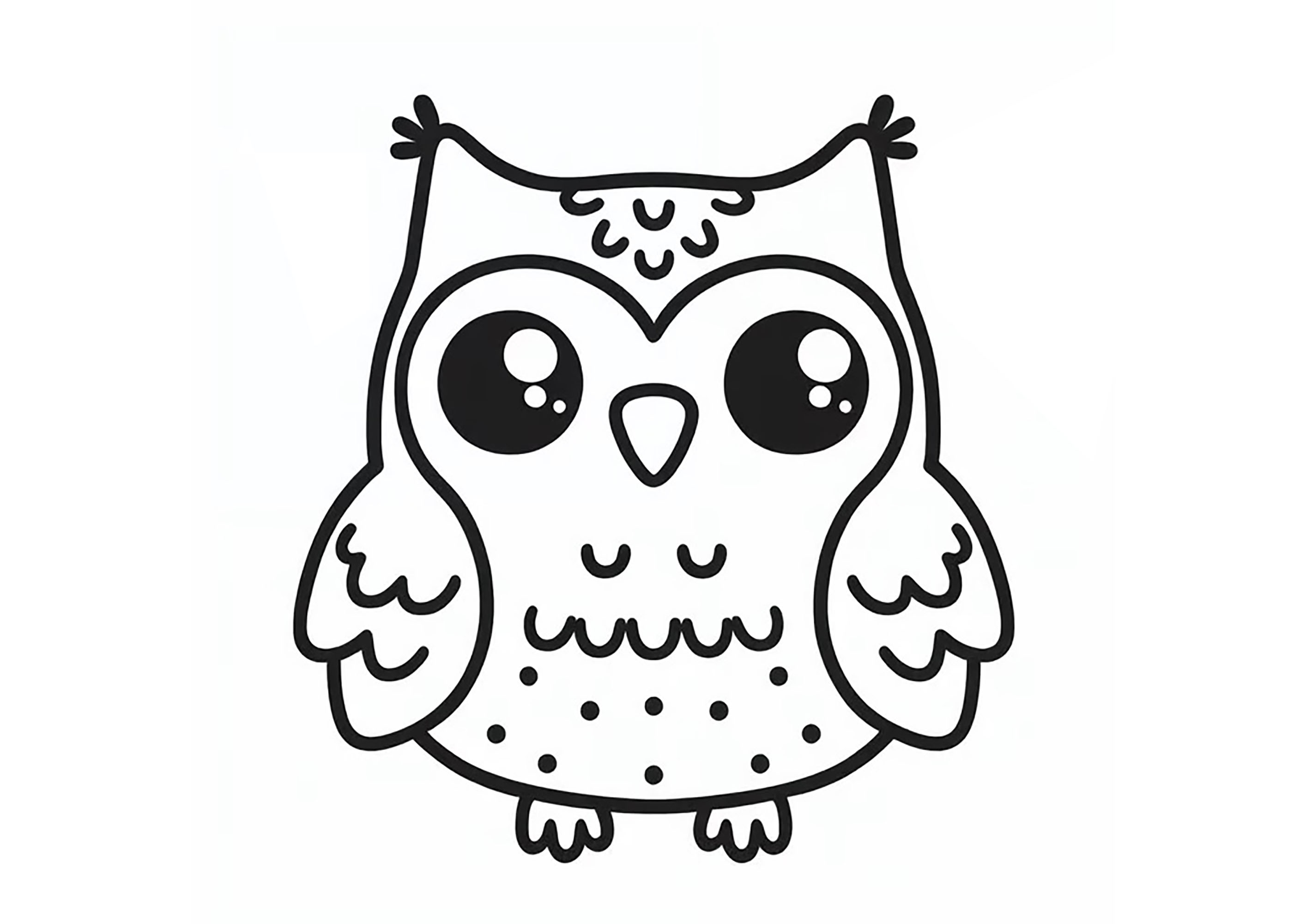 太い線のフクロウ (子ども用印刷ぬりえ:フクロウ)