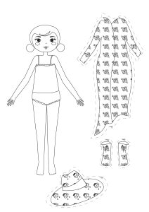 子ども用印刷ぬりえページ：ペーパードール