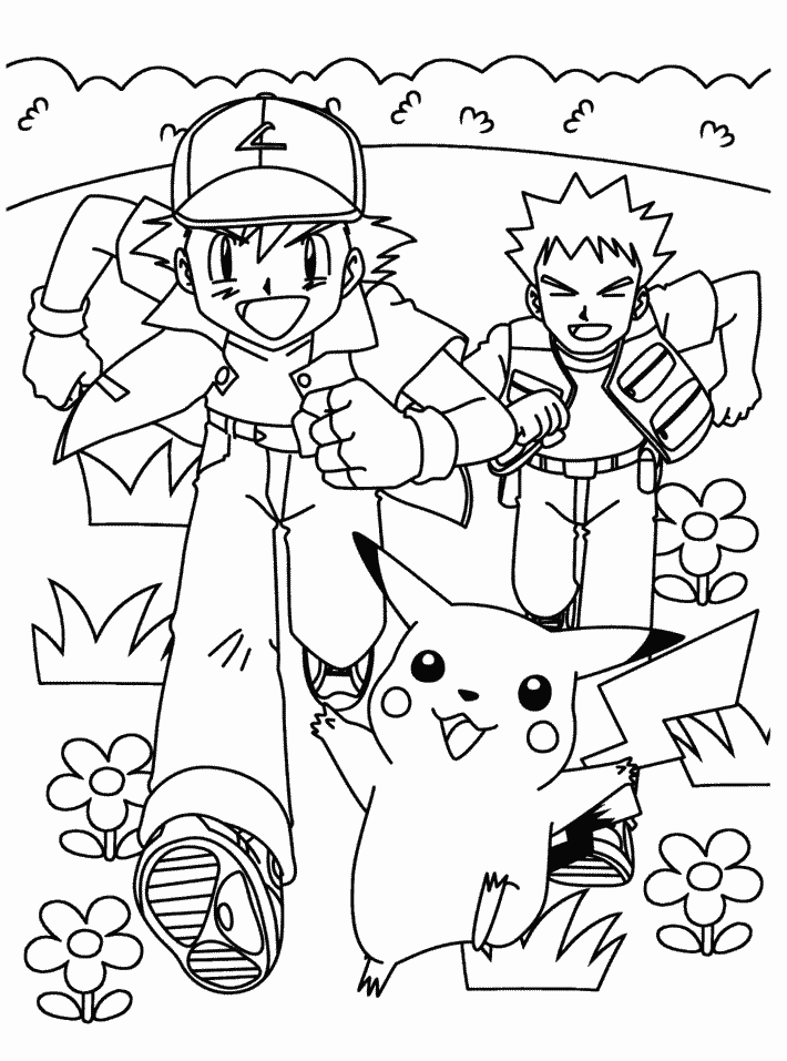 ポケモン塗り絵-サトシ短 (子ども用印刷ぬりえ：ポケモン)