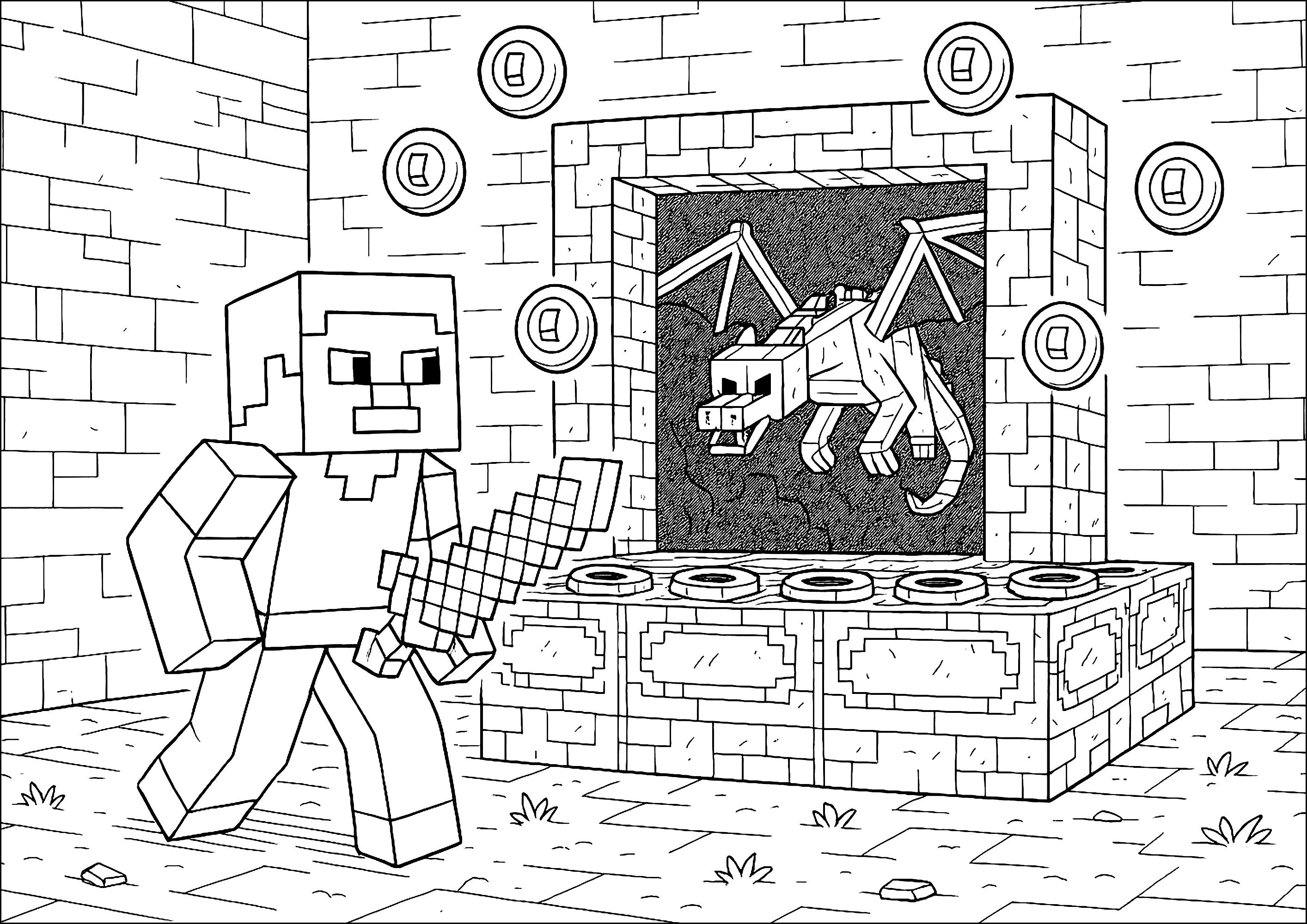 異世界への扉 (子ども用印刷ぬりえ:マインクラフト)