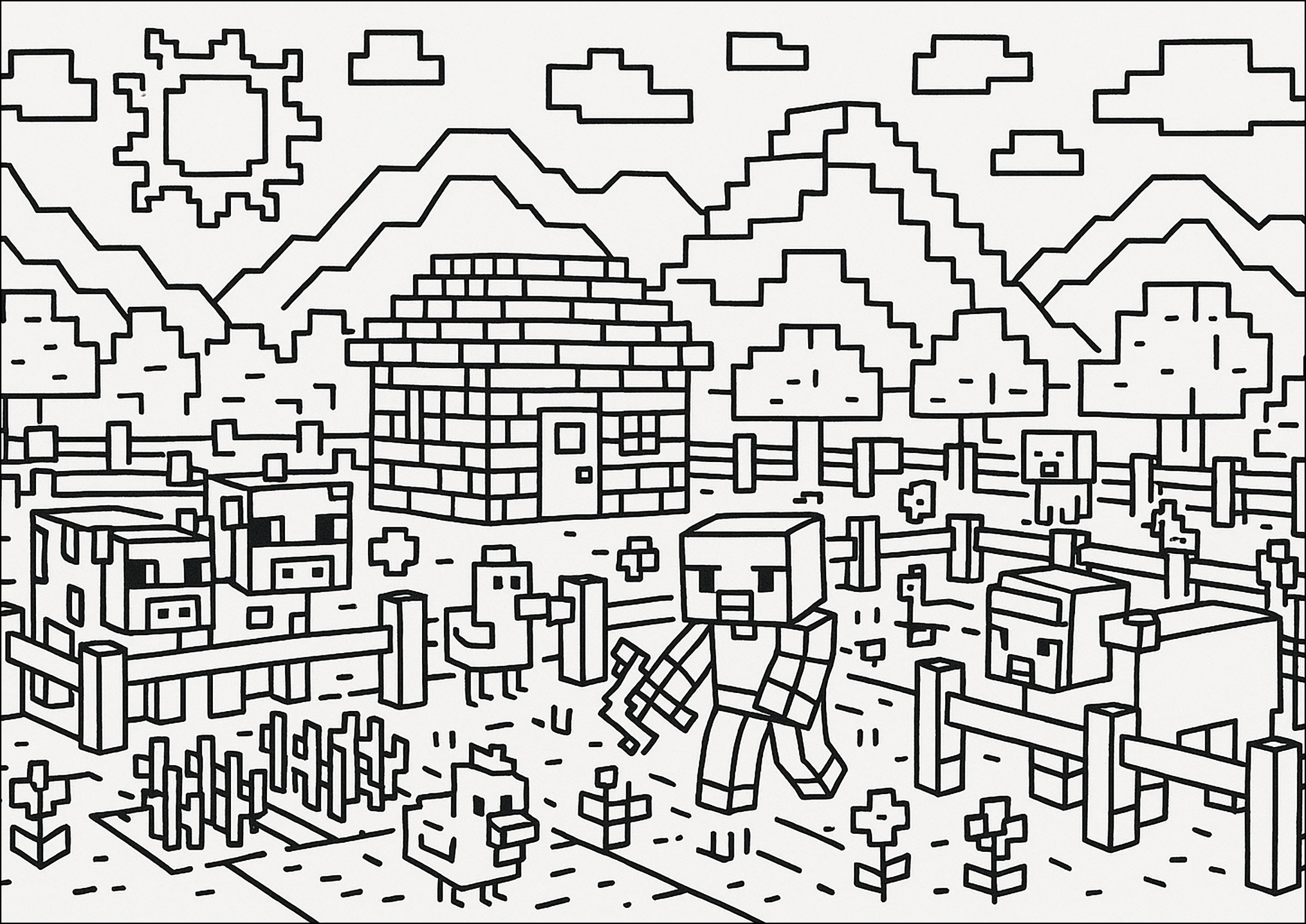 アニメーション化されたMinecraft農場 (子ども用印刷ぬりえ:マインクラフト)