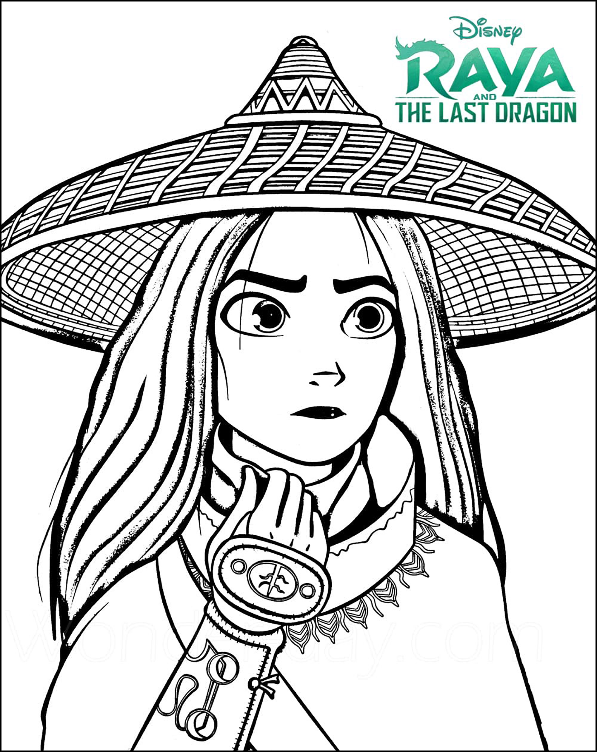 レイヤーの塗り絵顔 (子ども用印刷ぬりえ:ラーヤと龍の王国)