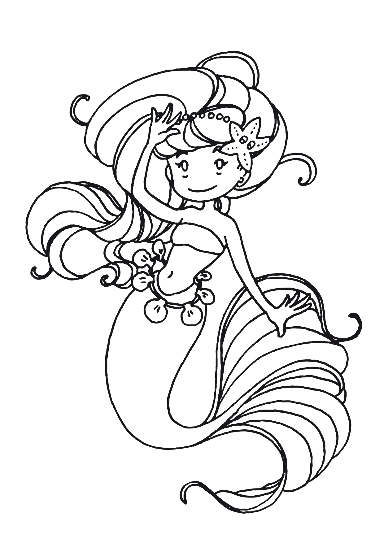 免费的 人魚 着色页,适合小朋友打印 (子ども用印刷ぬりえ:人魚)