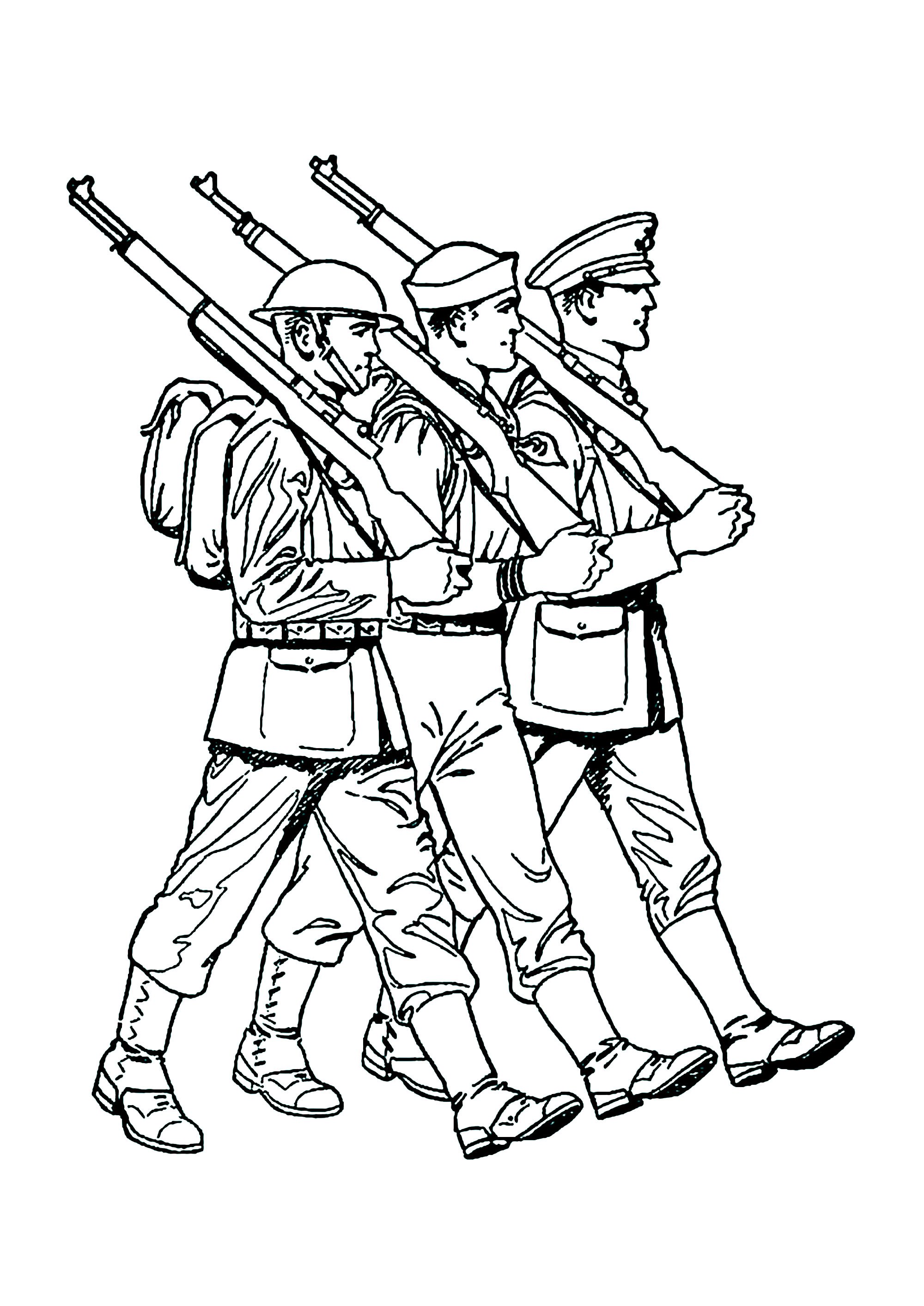3人の兵士 (子ども用印刷ぬりえ:兵士)
