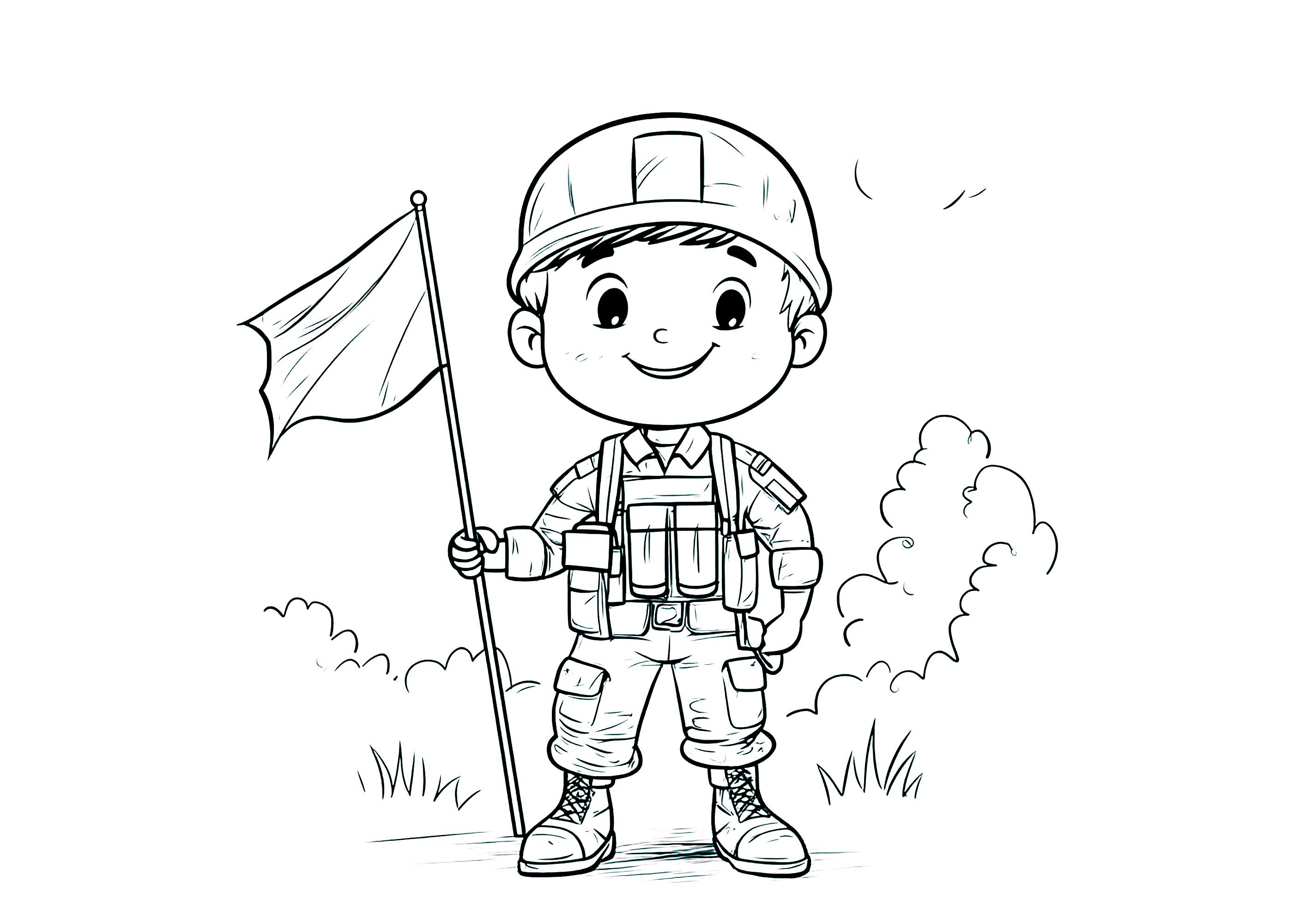 兵士とその旗 (子ども用印刷ぬりえ:兵士)