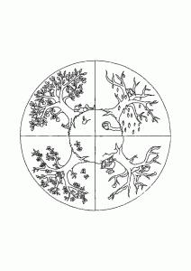 子ども用印刷ぬりえページ：四季