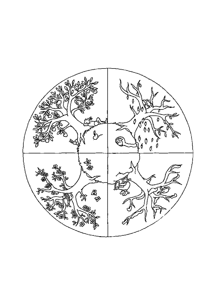 简单好玩的 四季 儿童着色页 (子ども用印刷ぬりえ:四季)