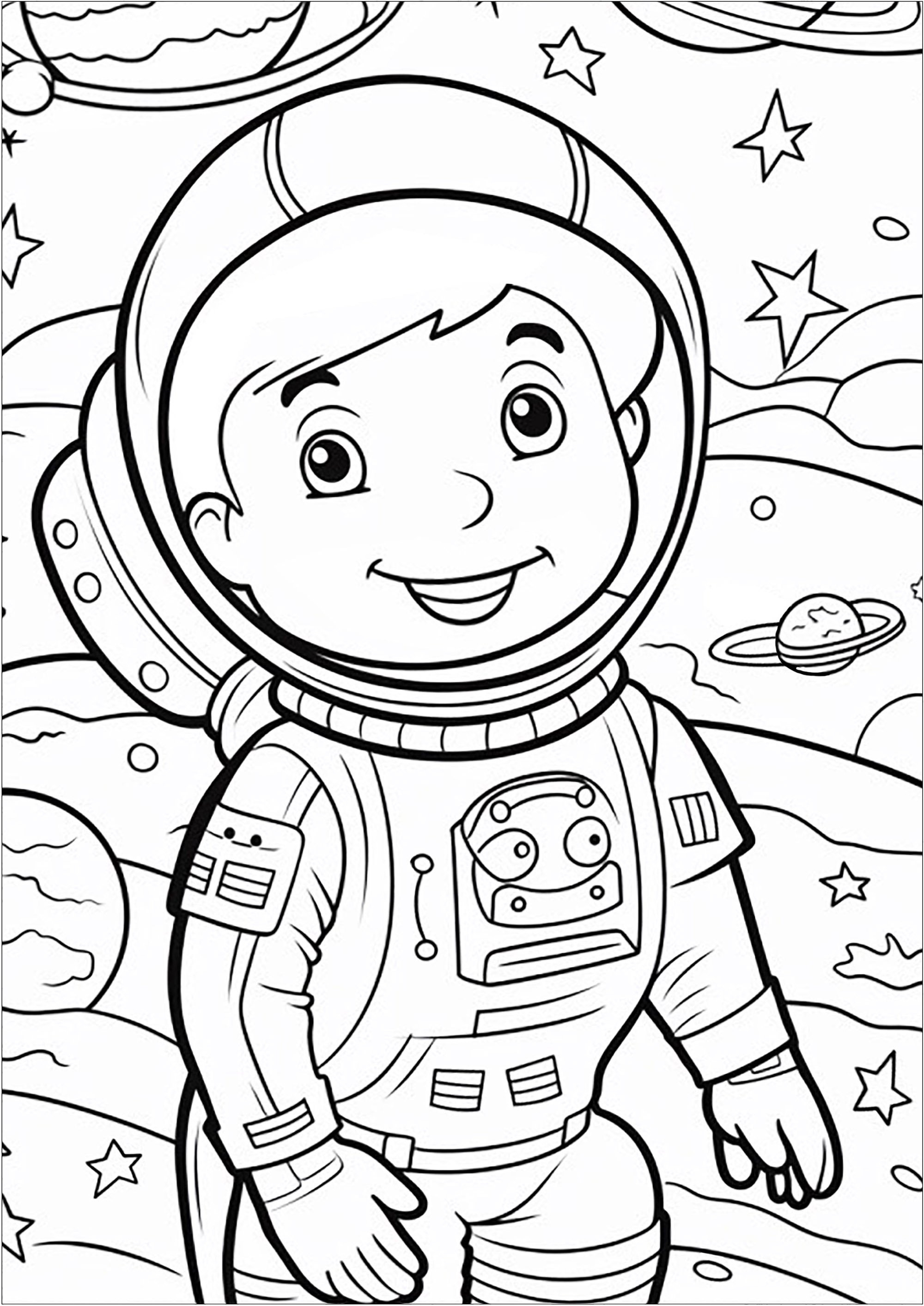 简单好玩的 宇宙の惑星と銀河 儿童着色页 (子ども用印刷ぬりえ:宇宙の惑星と銀河)