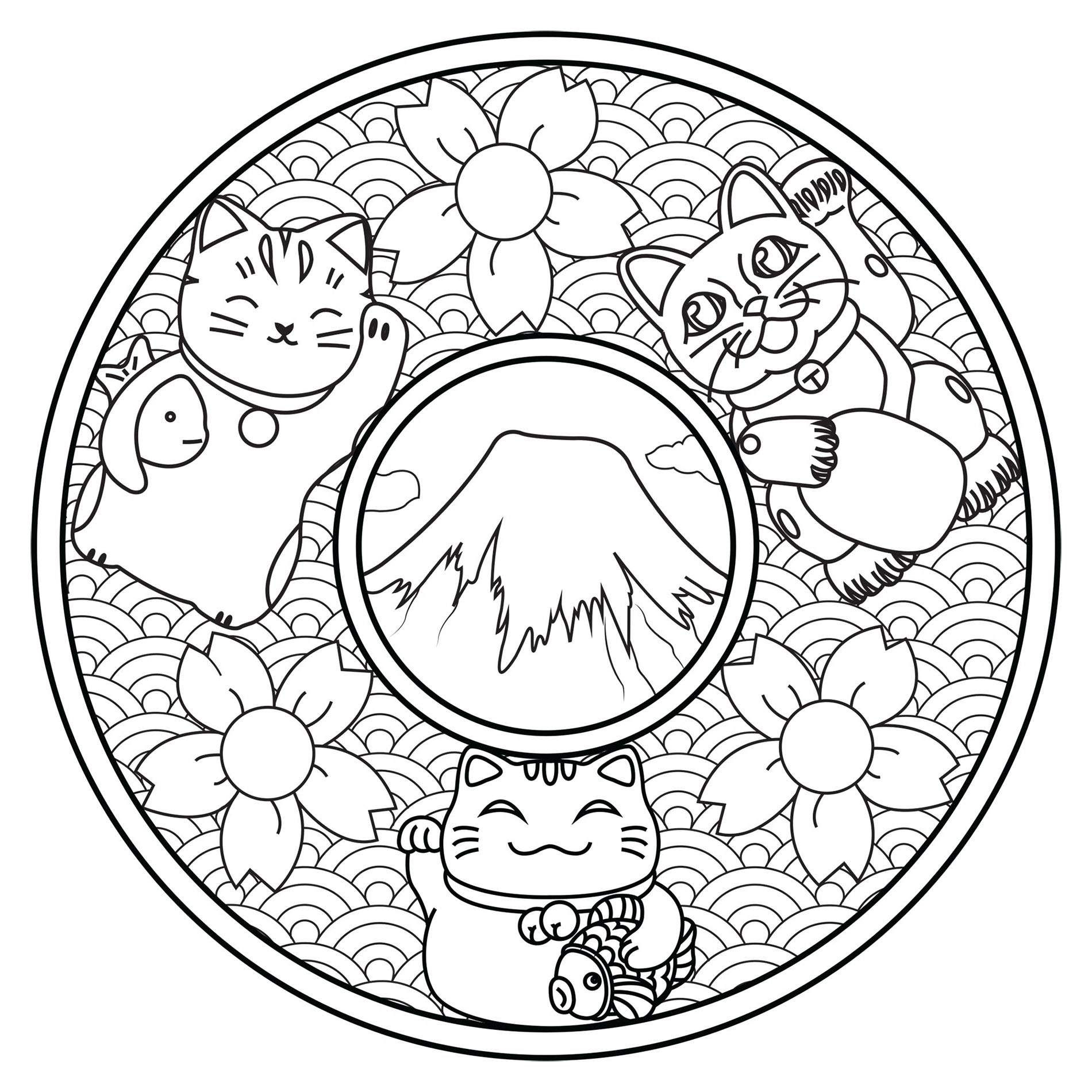 简单的 招き猫 着色页下载 (子ども用印刷ぬりえ:招き猫)