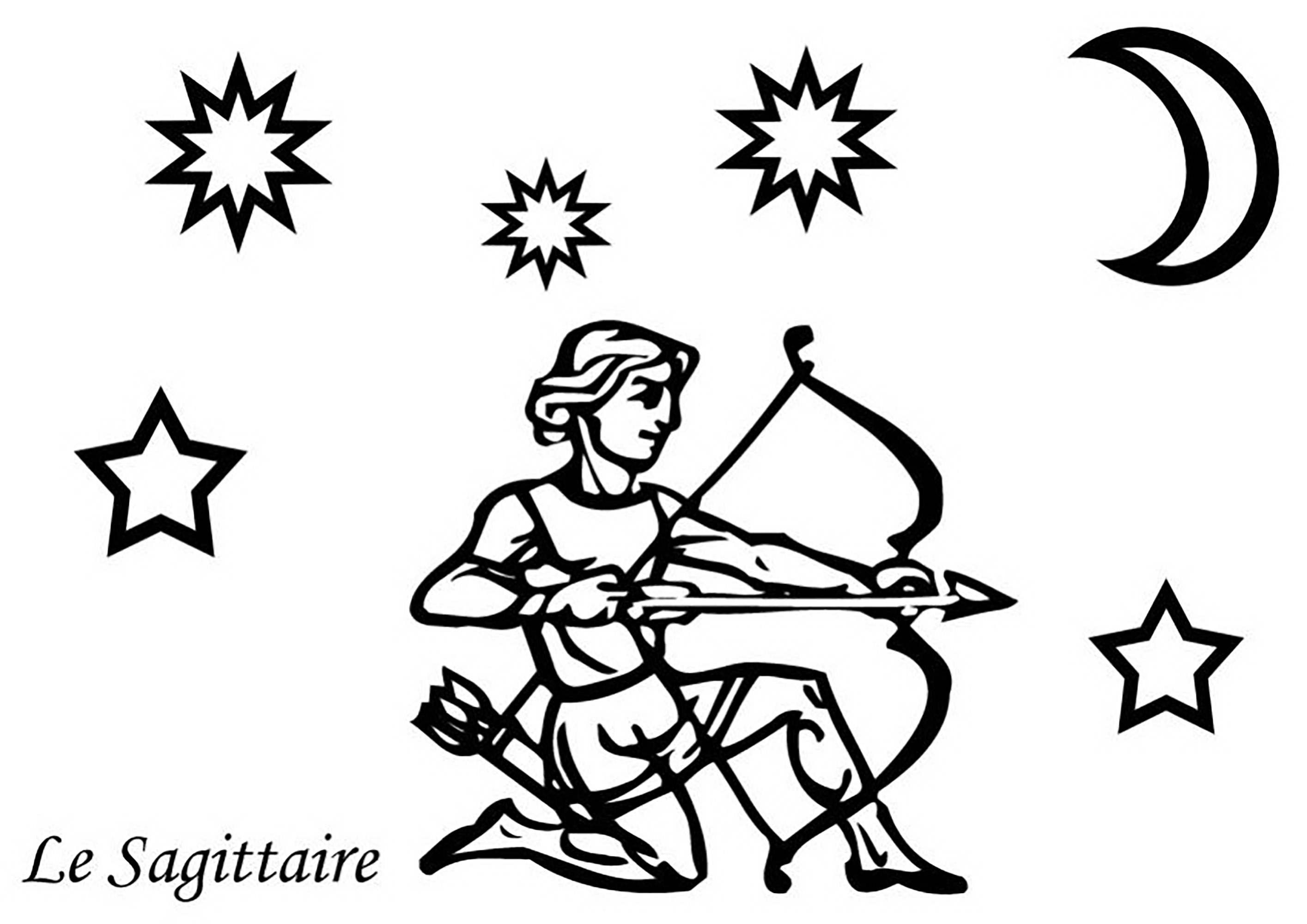 射手座のサイン (子ども用印刷ぬりえ：星座)