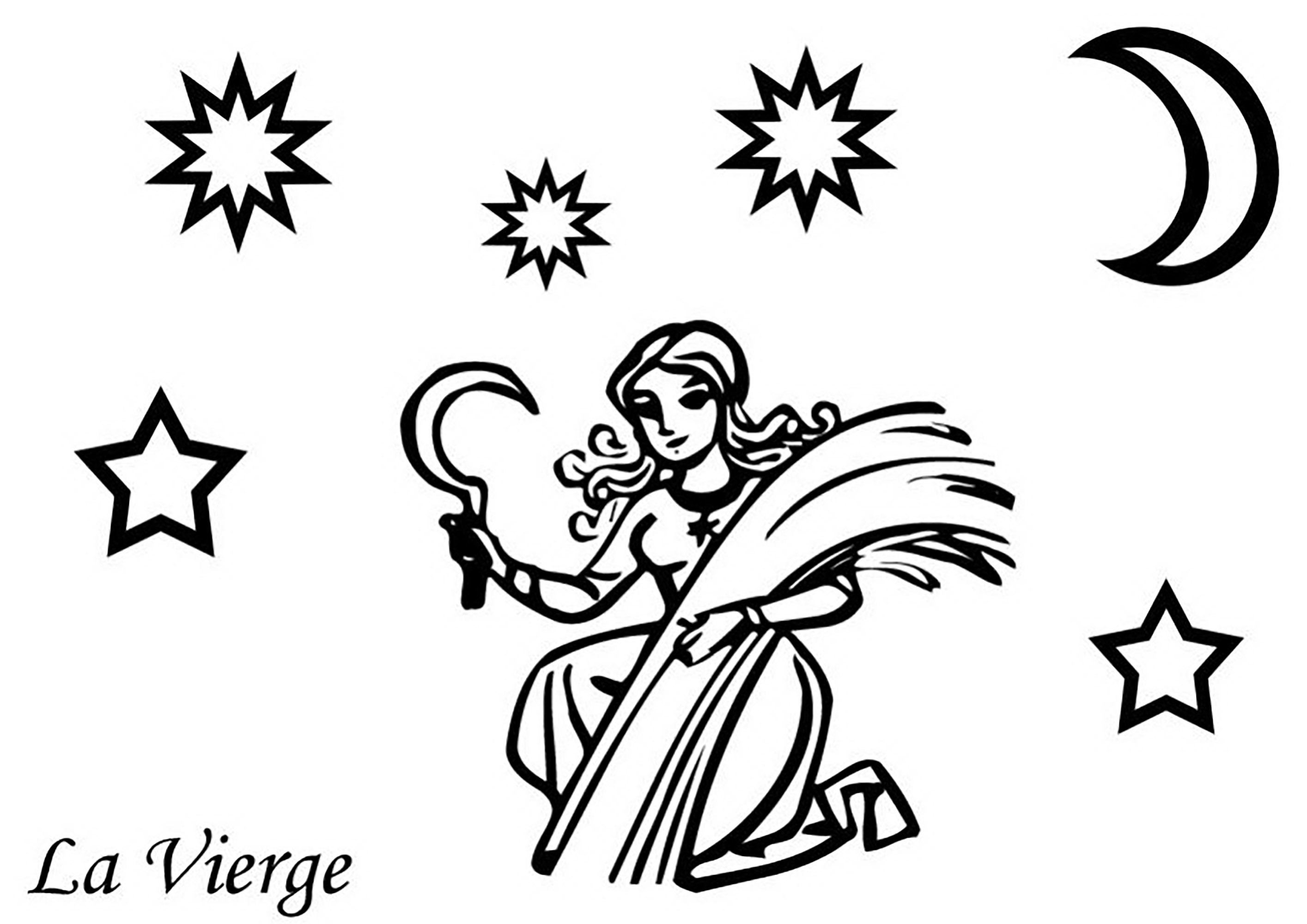 乙女座のサイン (子ども用印刷ぬりえ：星座)