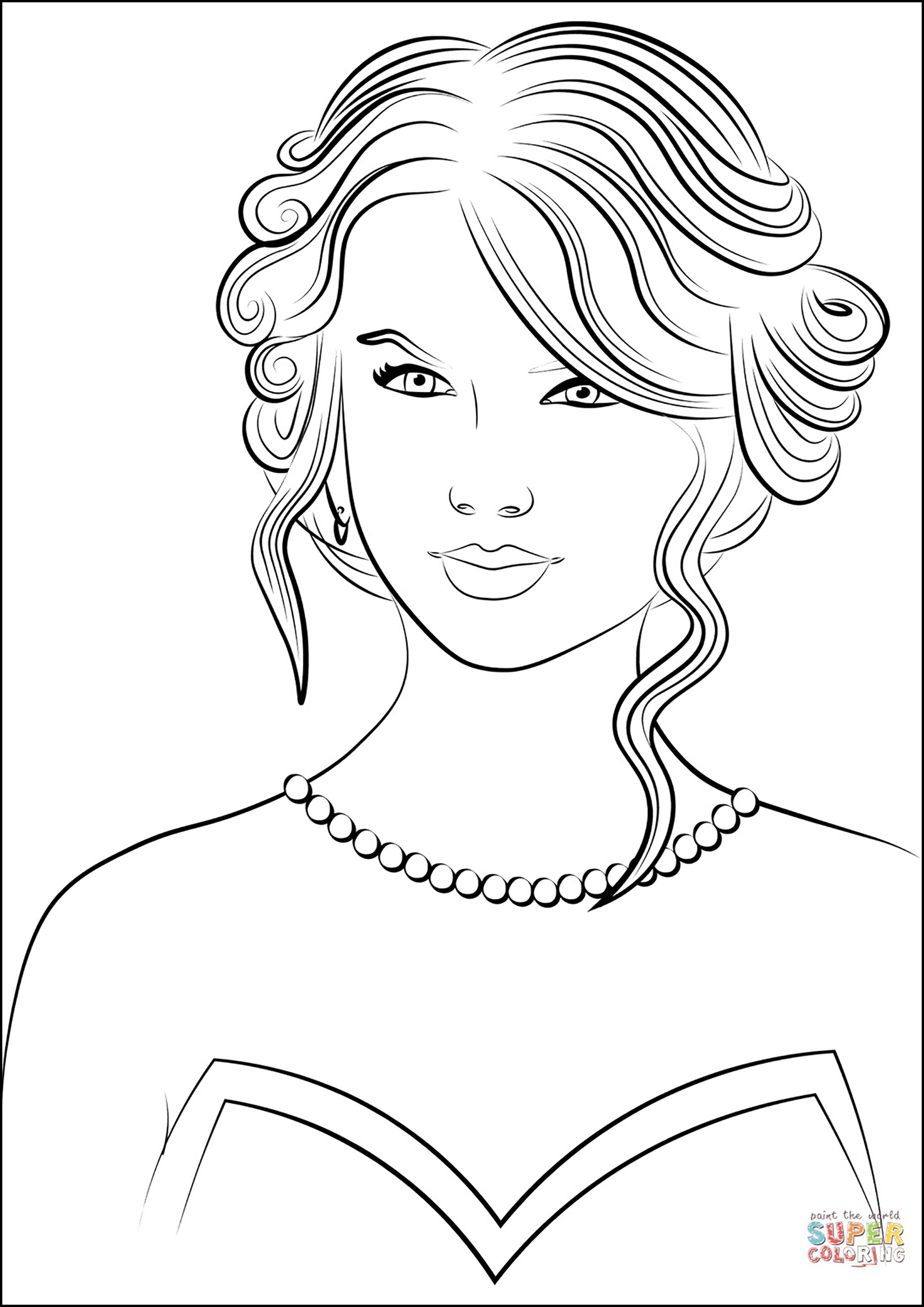 美しいテイラー・スウィフトの塗り絵 (子ども用印刷ぬりえ:有名な歌手)