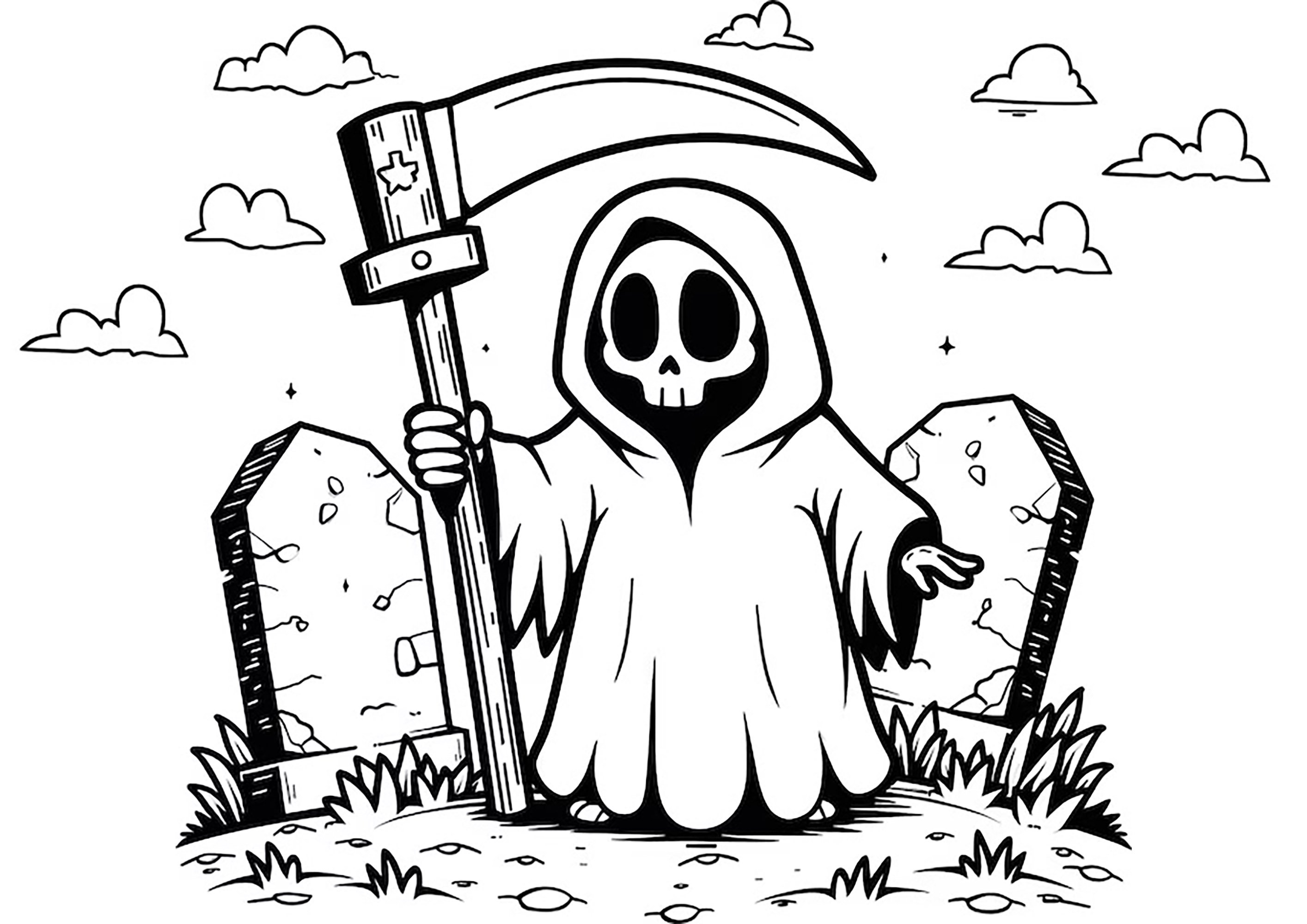 塗り絵-死神-00005 (子ども用印刷ぬりえ:死神)