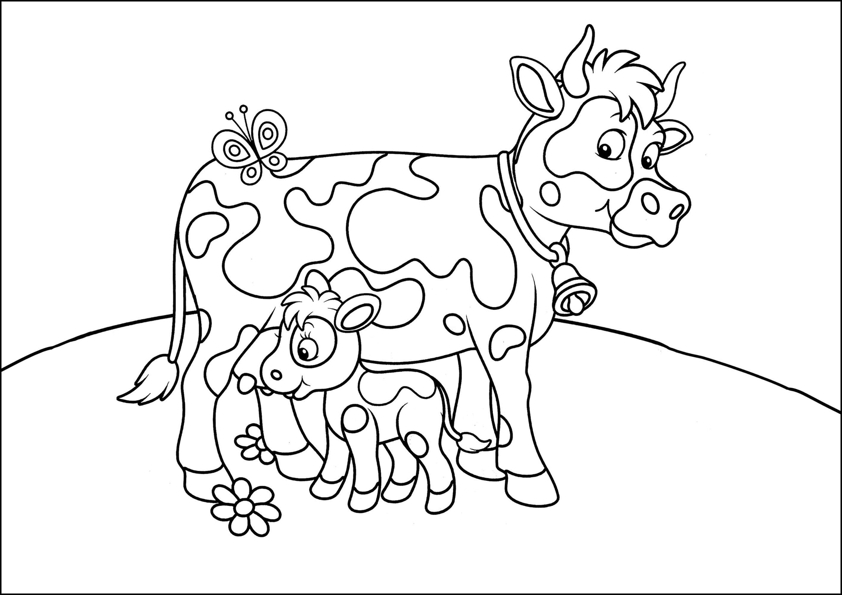 牛と子牛 (子ども用印刷ぬりえ:牛)