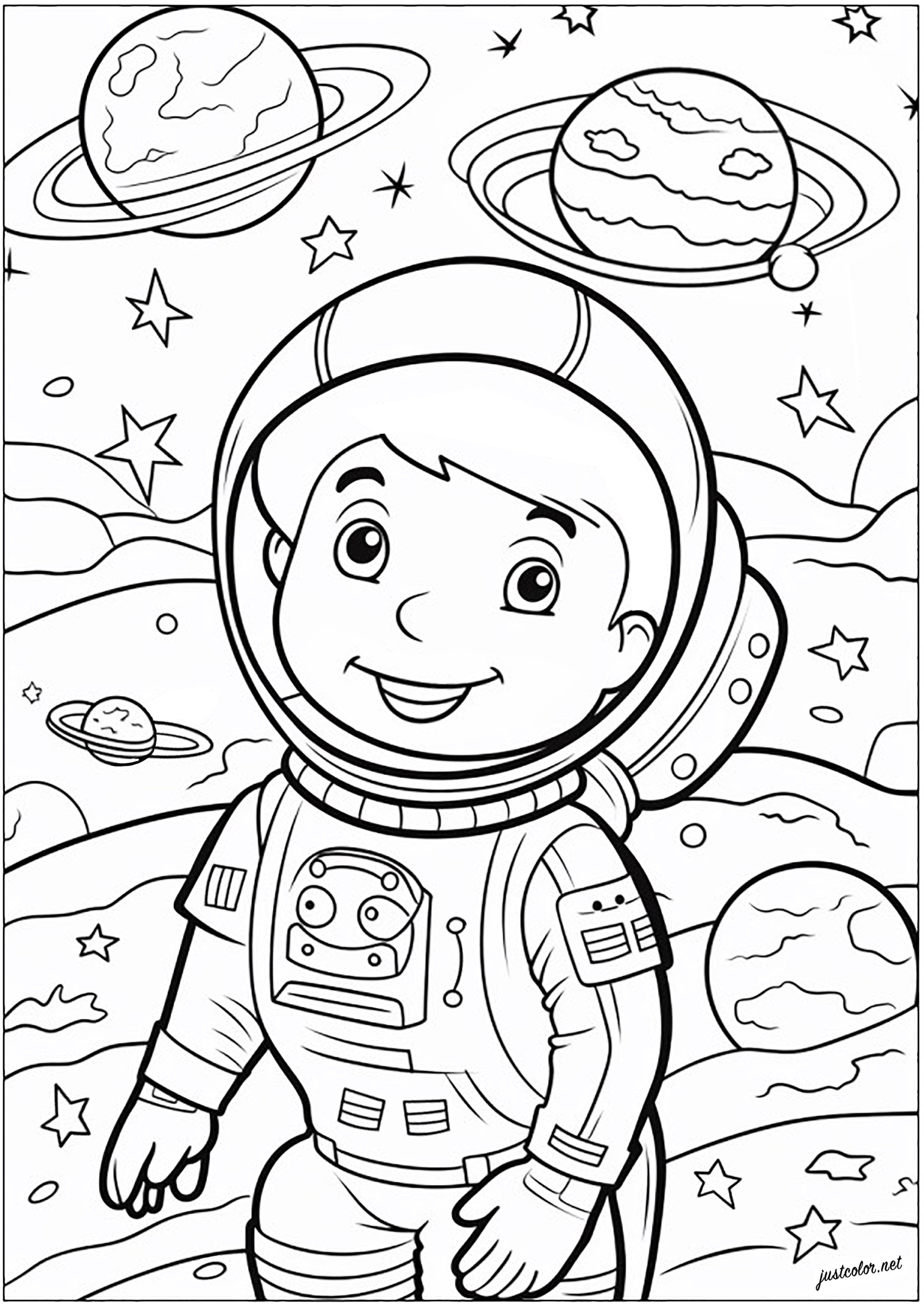 宇宙の小さな宇宙飛行士 (ぬりえ 抗ストレス / 禅 大人向け印刷用)
