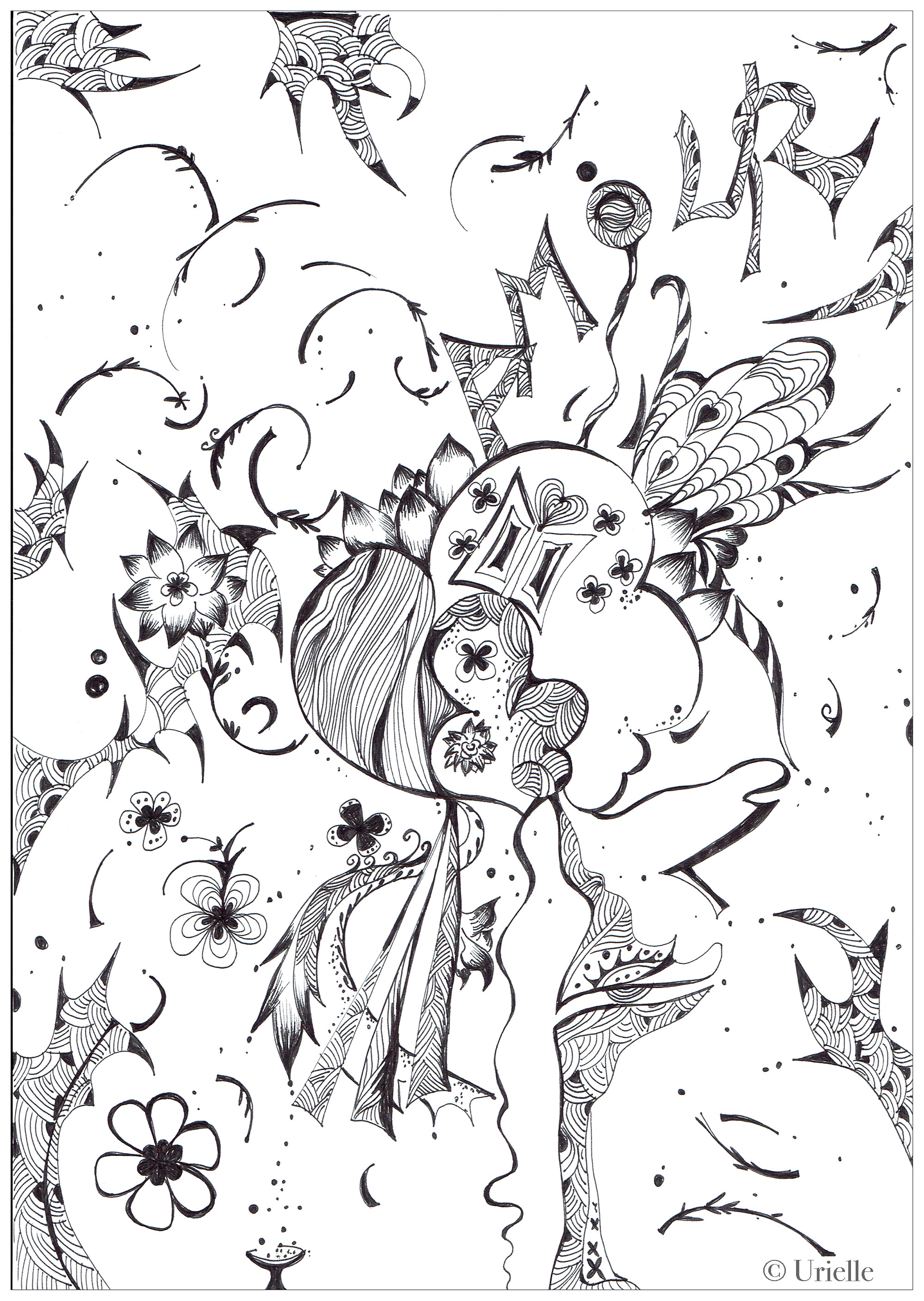 無料で印刷できる抗ストレス / 禅のぬりえイラスト (Urielle)