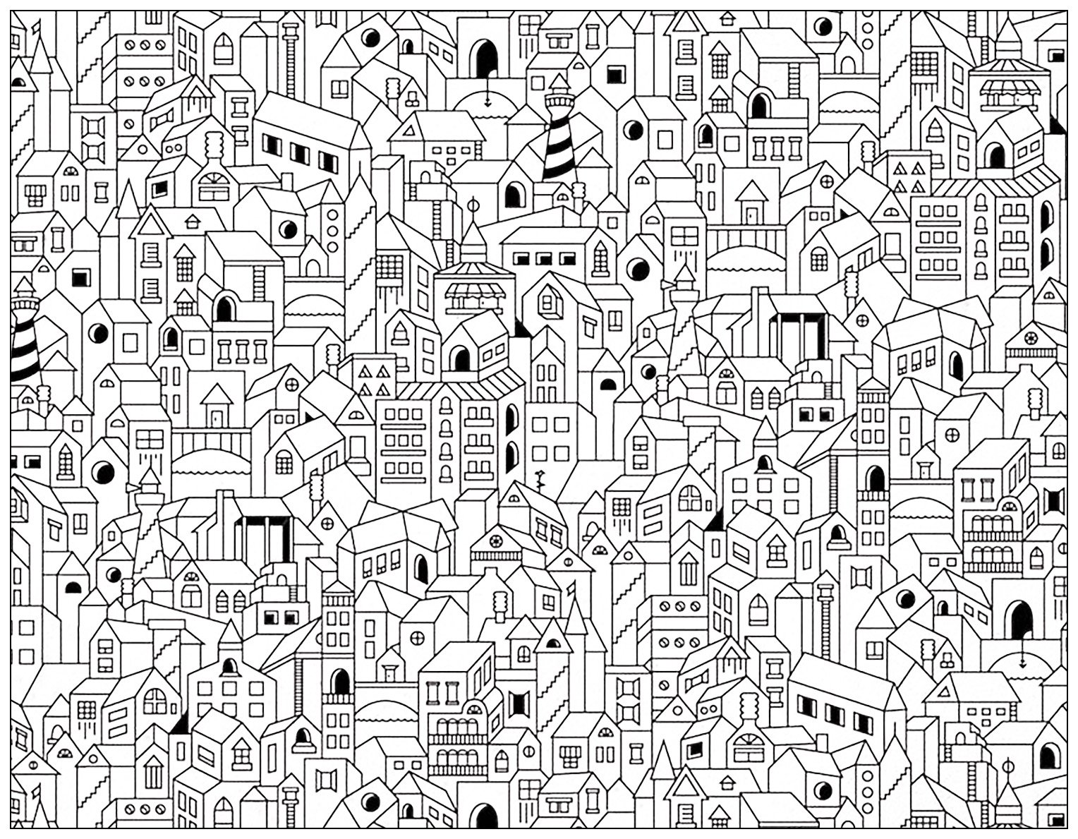 無料でダウンロードできるシンプルな建築と家のぬりえイラスト (建築と家)