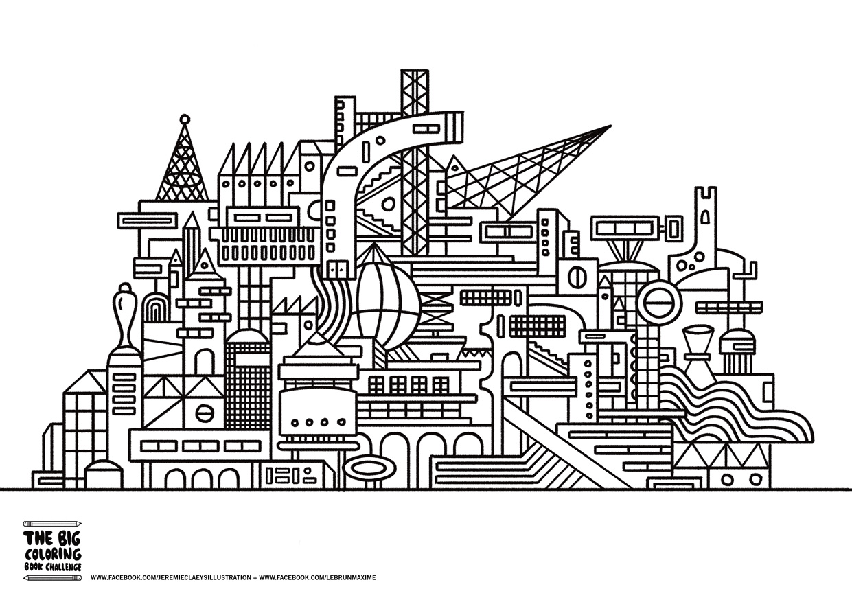 印刷用の建築と家のぬりえイラスト (建築と家)