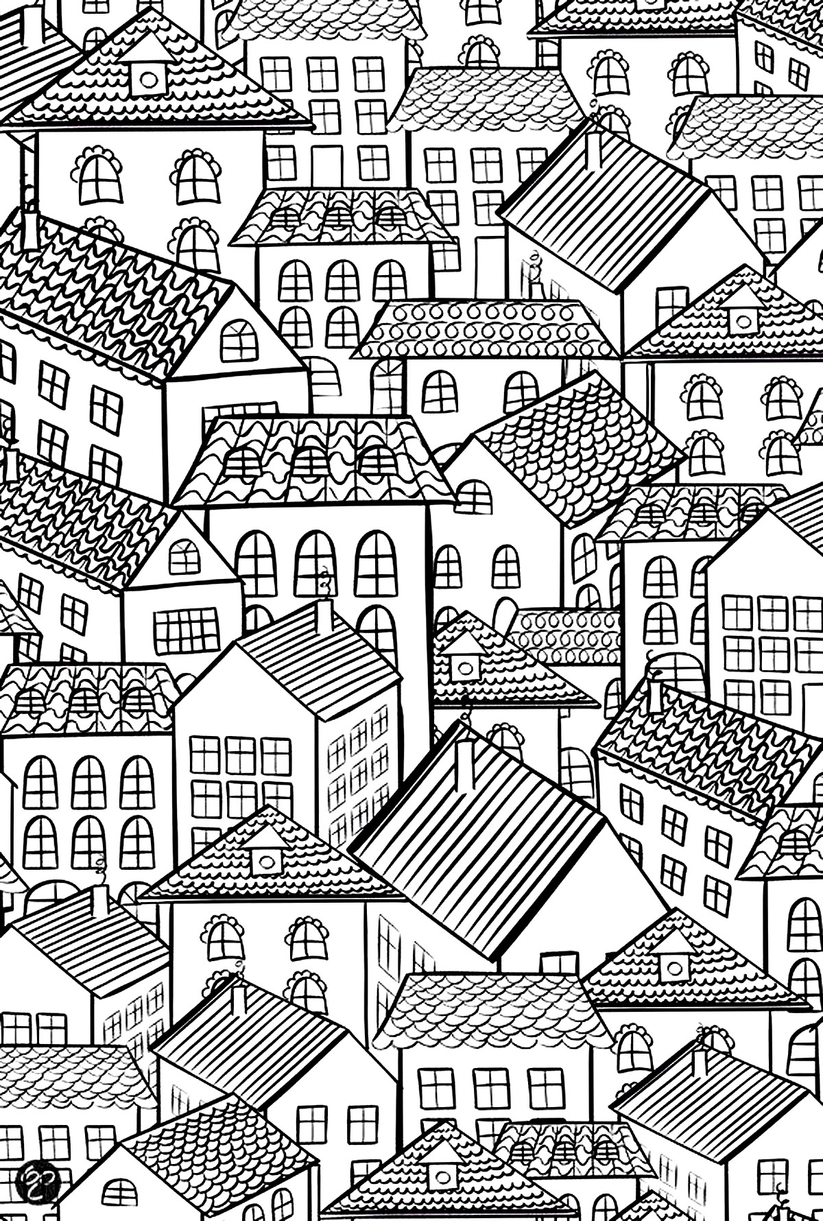 無料でダウンロードできるシンプルな建築と家のぬりえイラスト (建築と家)