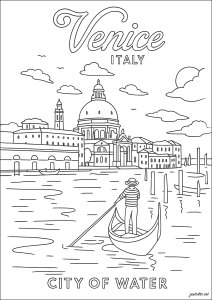 イタリア、ヴェネツィアでのロマンチックな散歩 (ぬりえ 建築と家 印刷用)