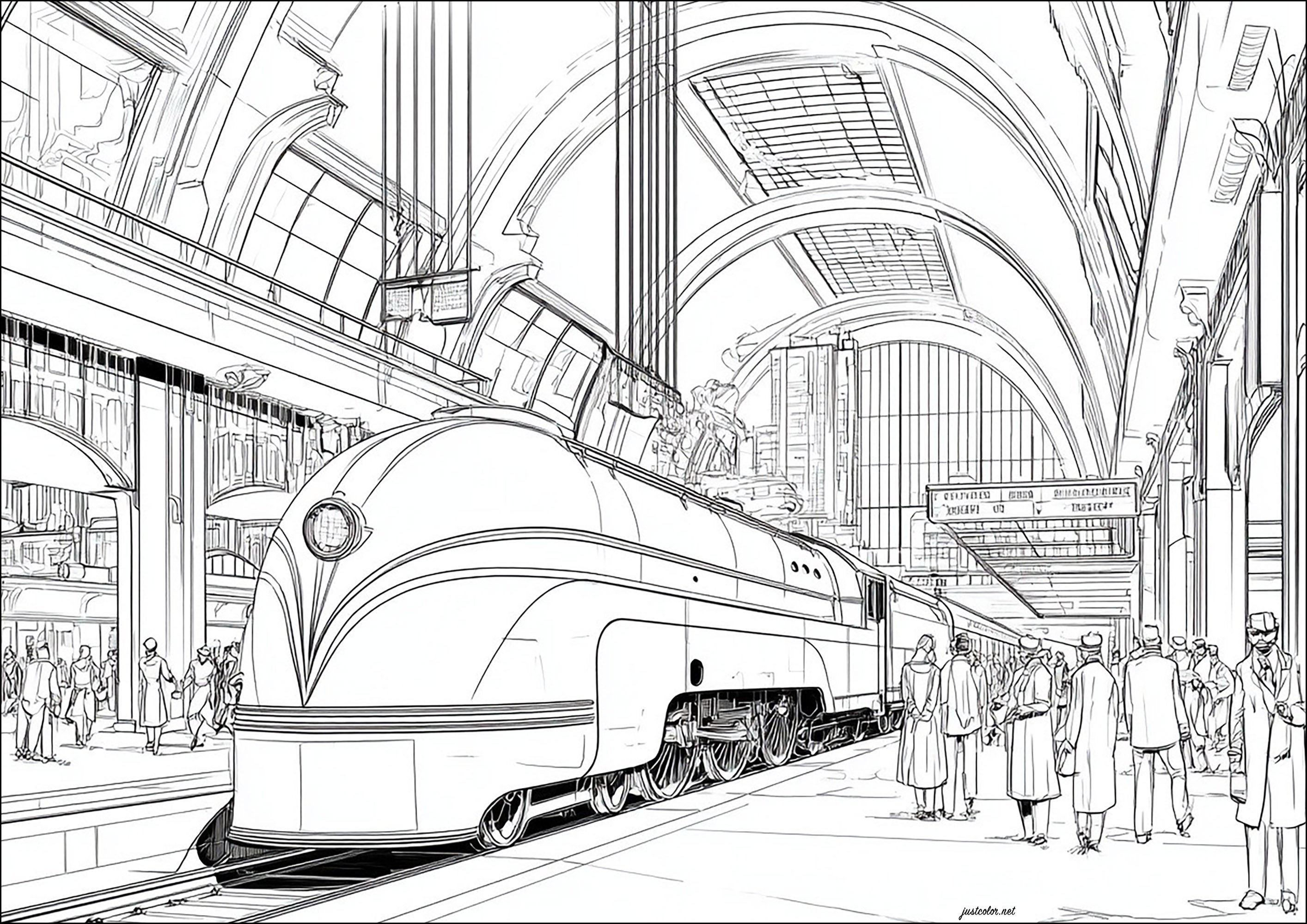 アールデコ調の駅 (複雑なぬりえ アールデコ調 大人向け印刷用)
