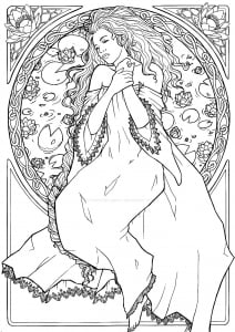 アール・ヌーヴォー風の女性の絵 (ぬりえ アールヌーボー様式 印刷用)