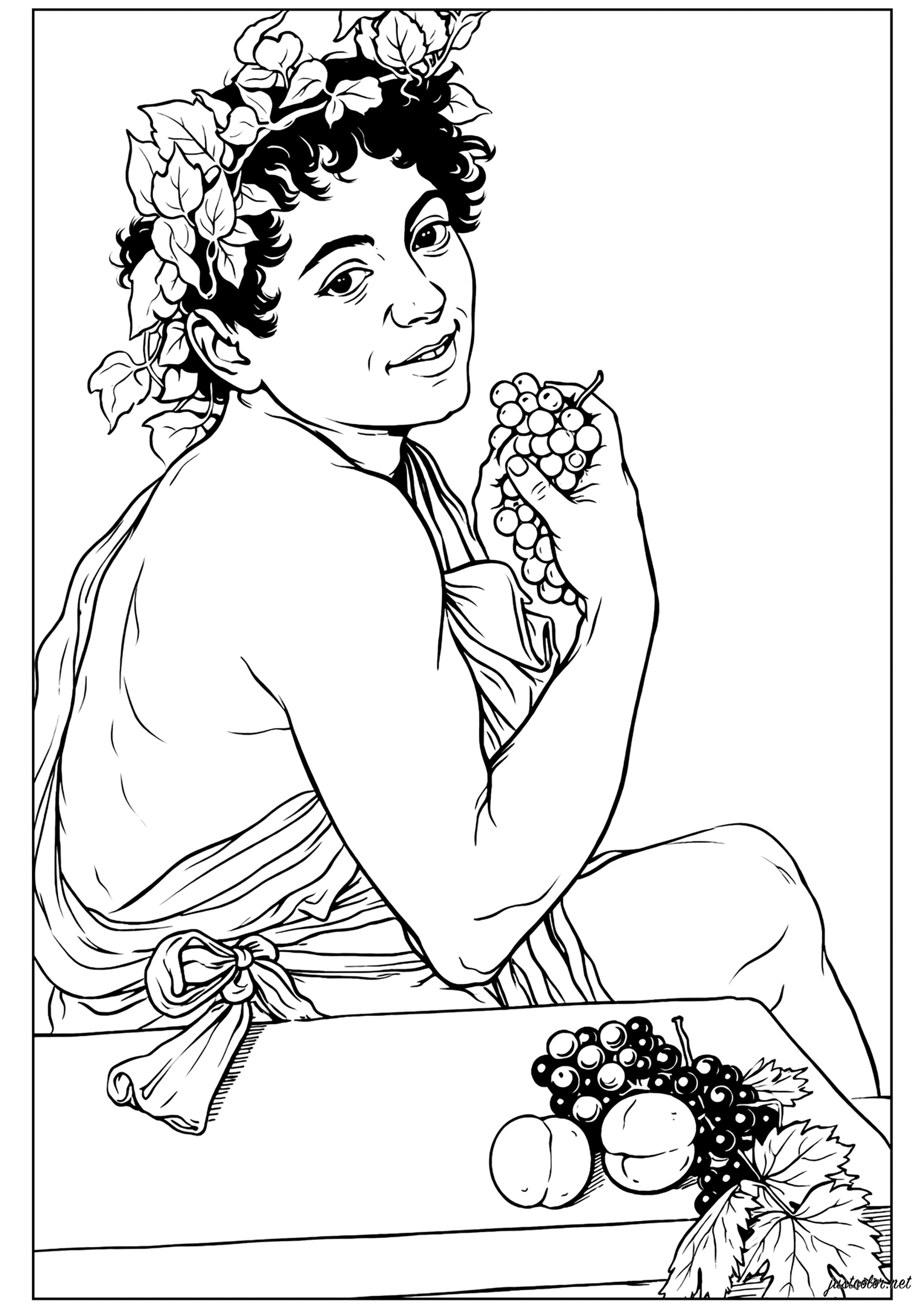 バッカス病（c. 1593-1594） - カラヴァッジョ (複雑なぬりえ 傑作 大人向け印刷用)