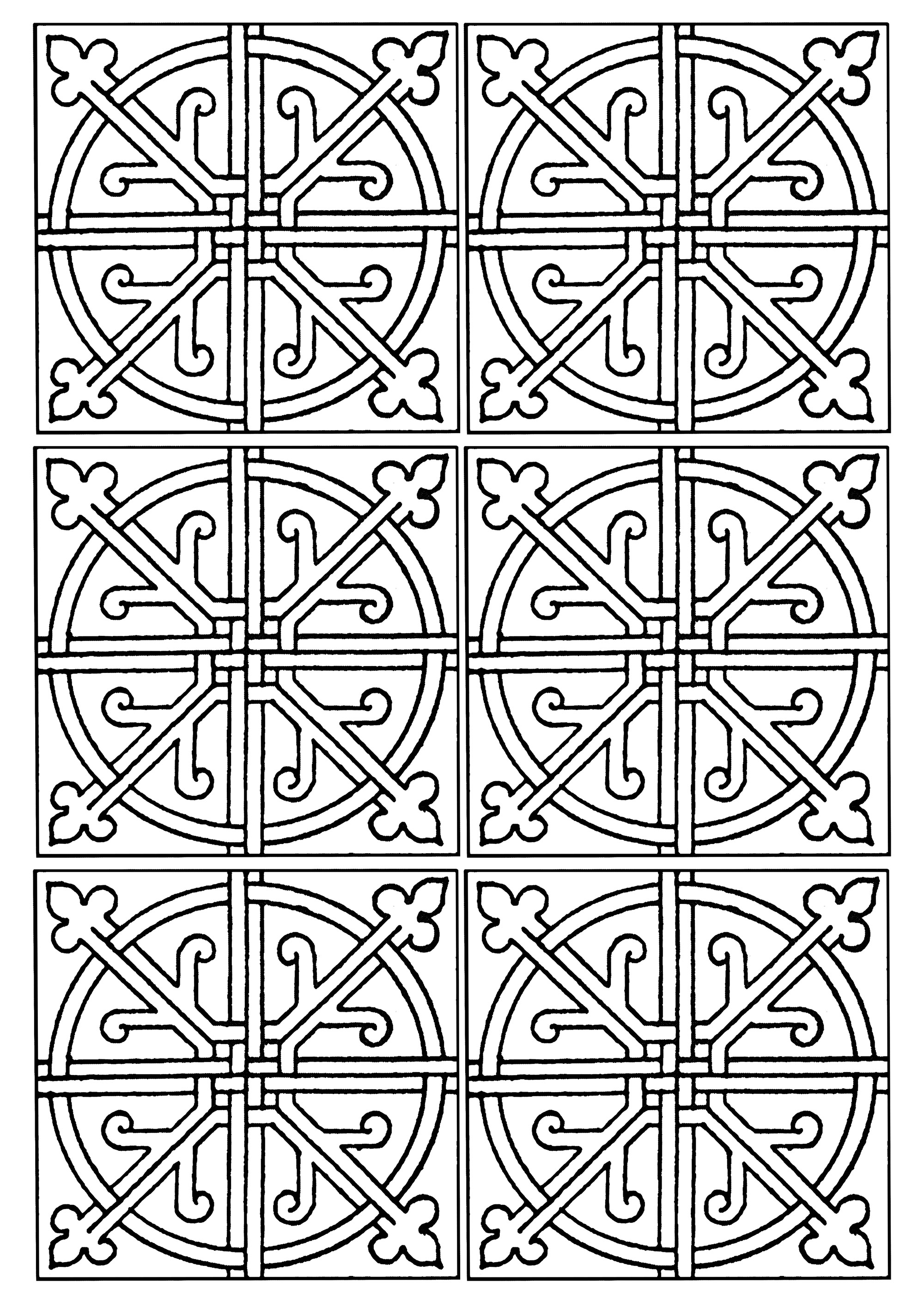 6枚のアズレージョ (ぬりえ Azulejos 大人向け印刷用)
