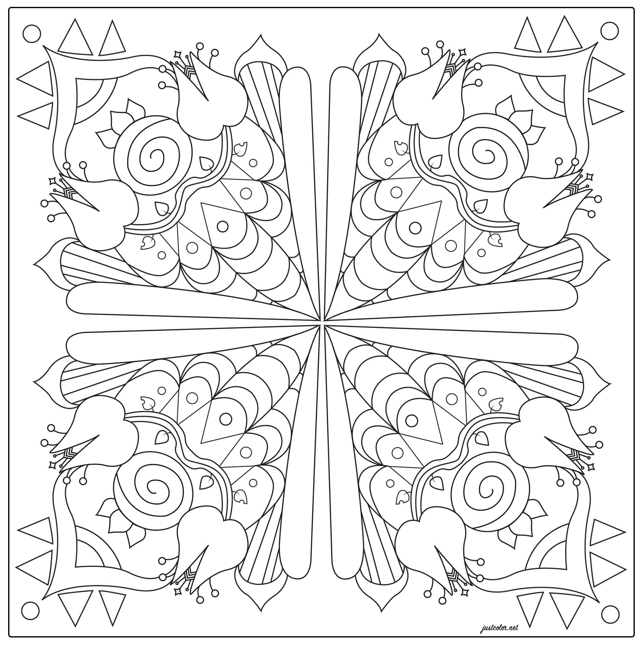 花の香りと調和したアズレージョ (ぬりえ Azulejos 大人向け印刷用)
