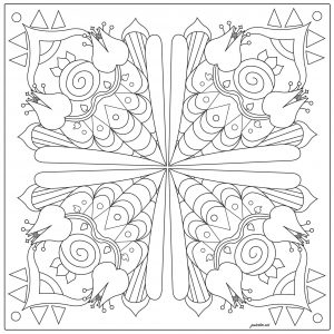 花の香りと調和したアズレージョ (ぬりえ Azulejos 印刷用)