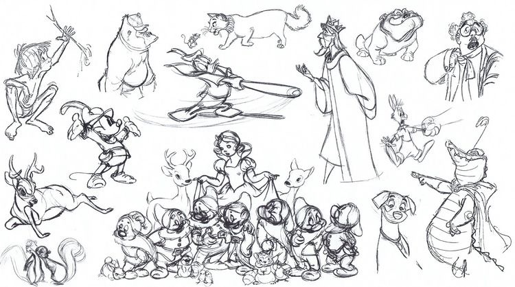様々なディズニーキャラクターのスケッチ(1) (ぬりえ 童心に返る 大人向け印刷用)