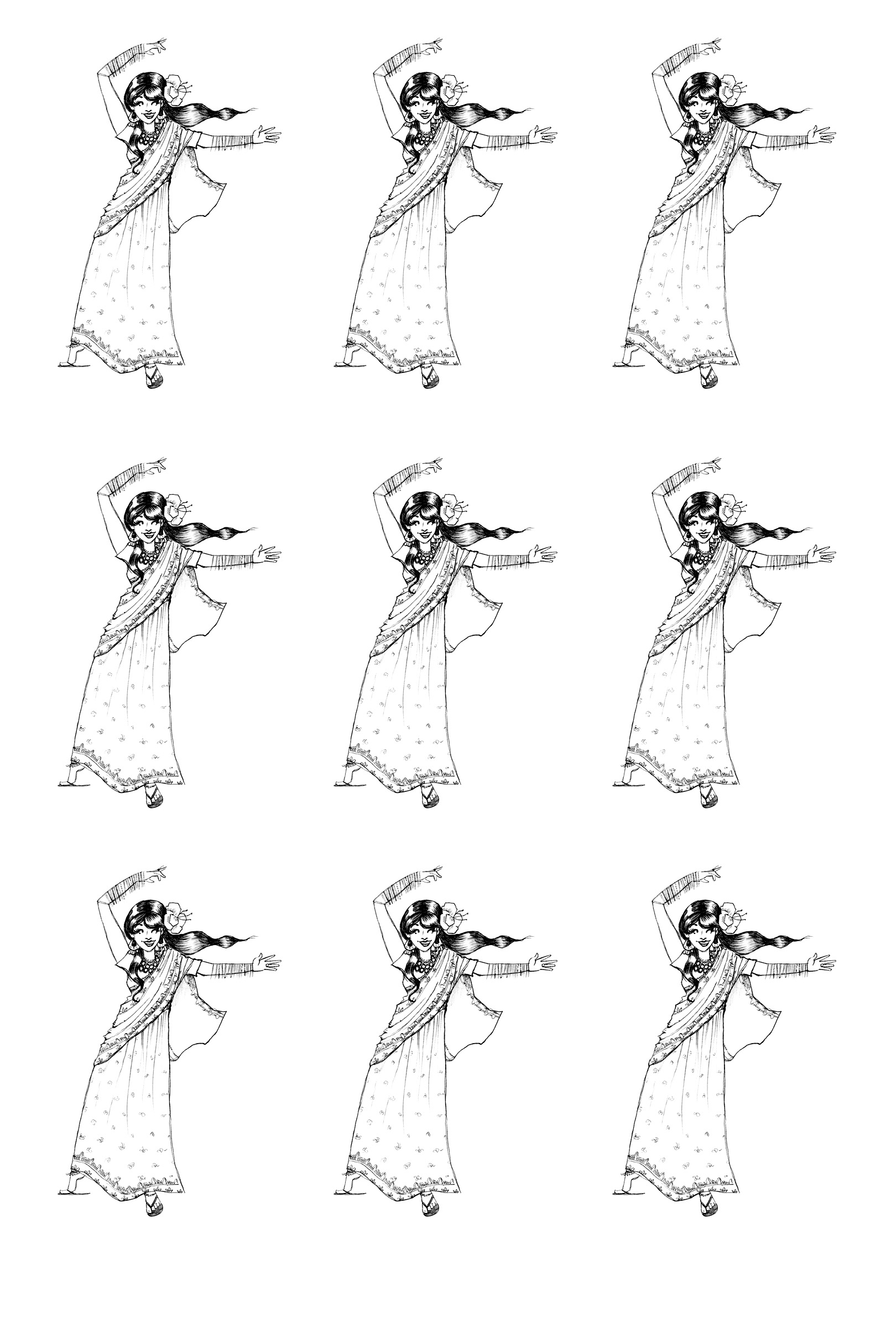 印刷用のインドとボリウッドのぬりえイラスト (インドとボリウッド)