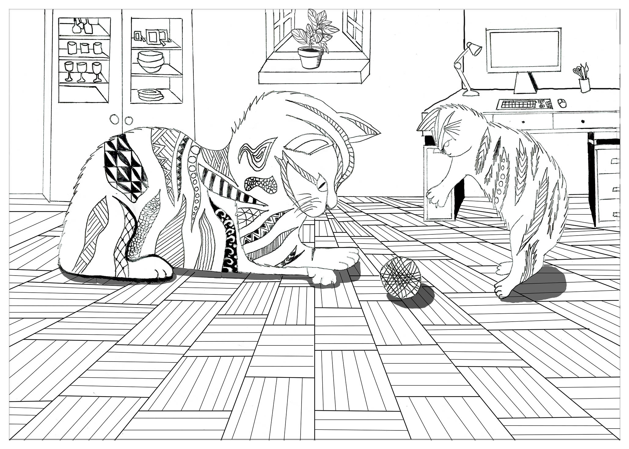 印刷して塗れるシンプルな猫のぬりえイラスト (猫)