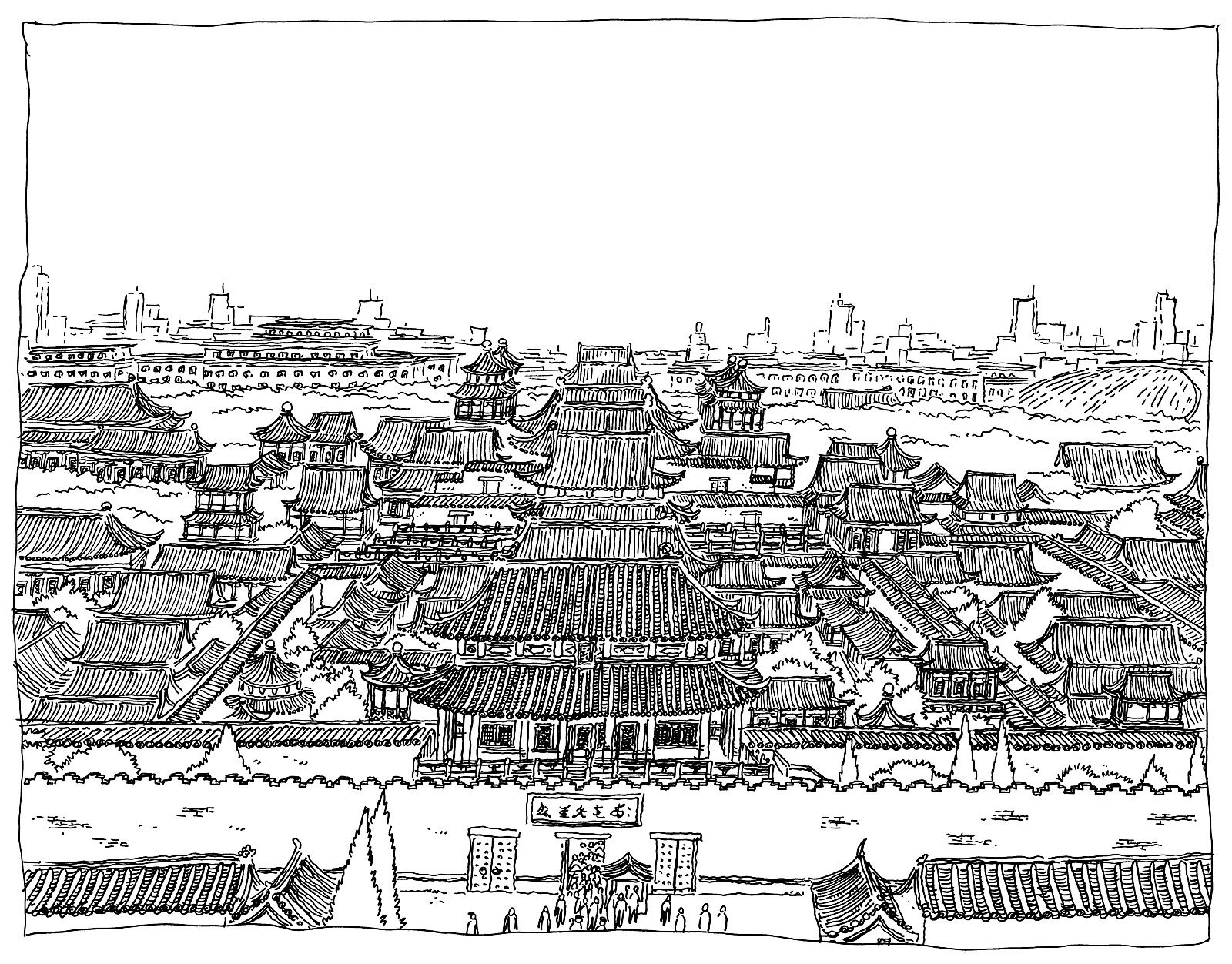 印刷して塗れるシンプルな中国とアジアのぬりえイラスト (中国とアジア)