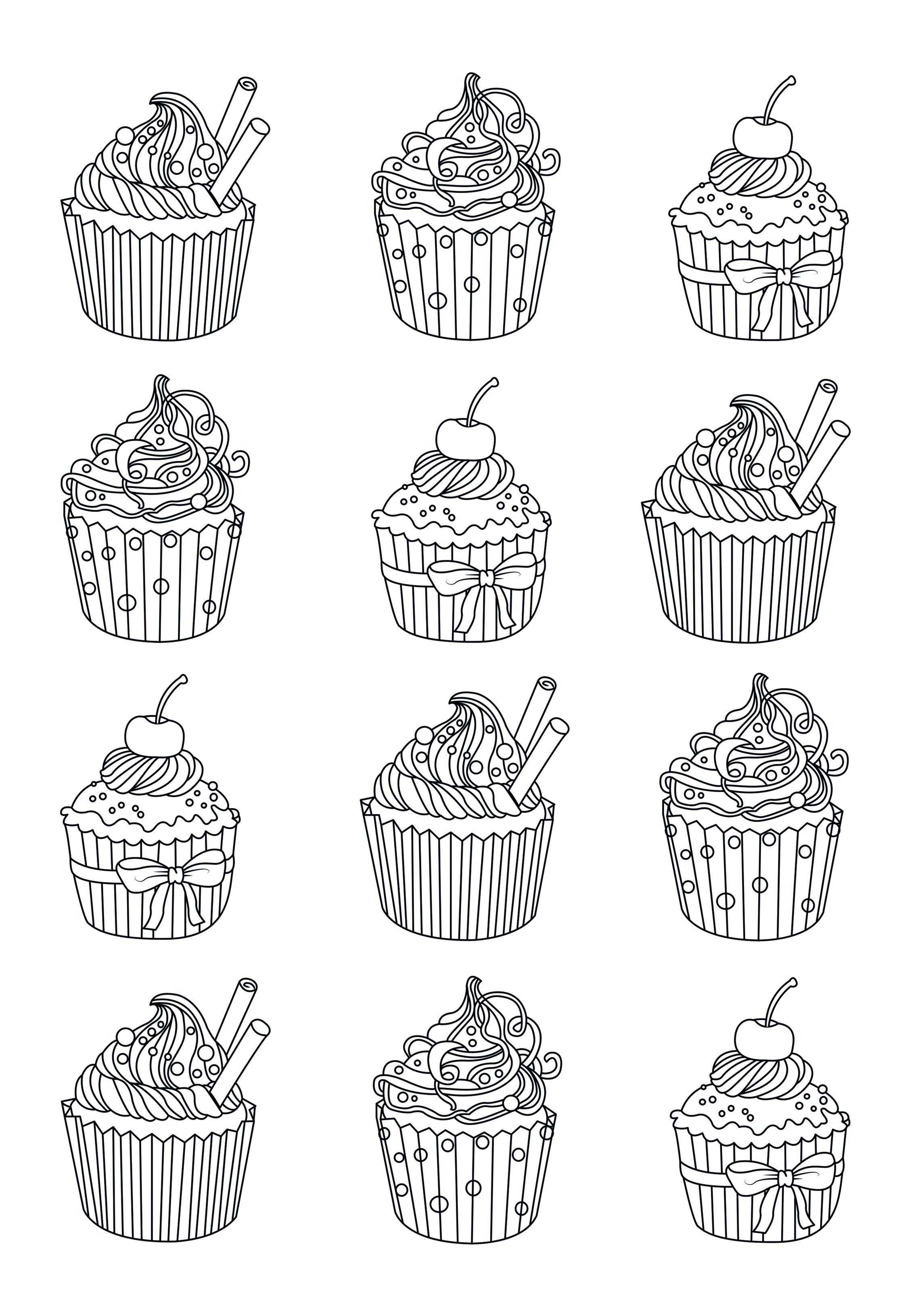 無料でダウンロードできるシンプルなカップケーキのぬりえイラスト (カップケーキ)