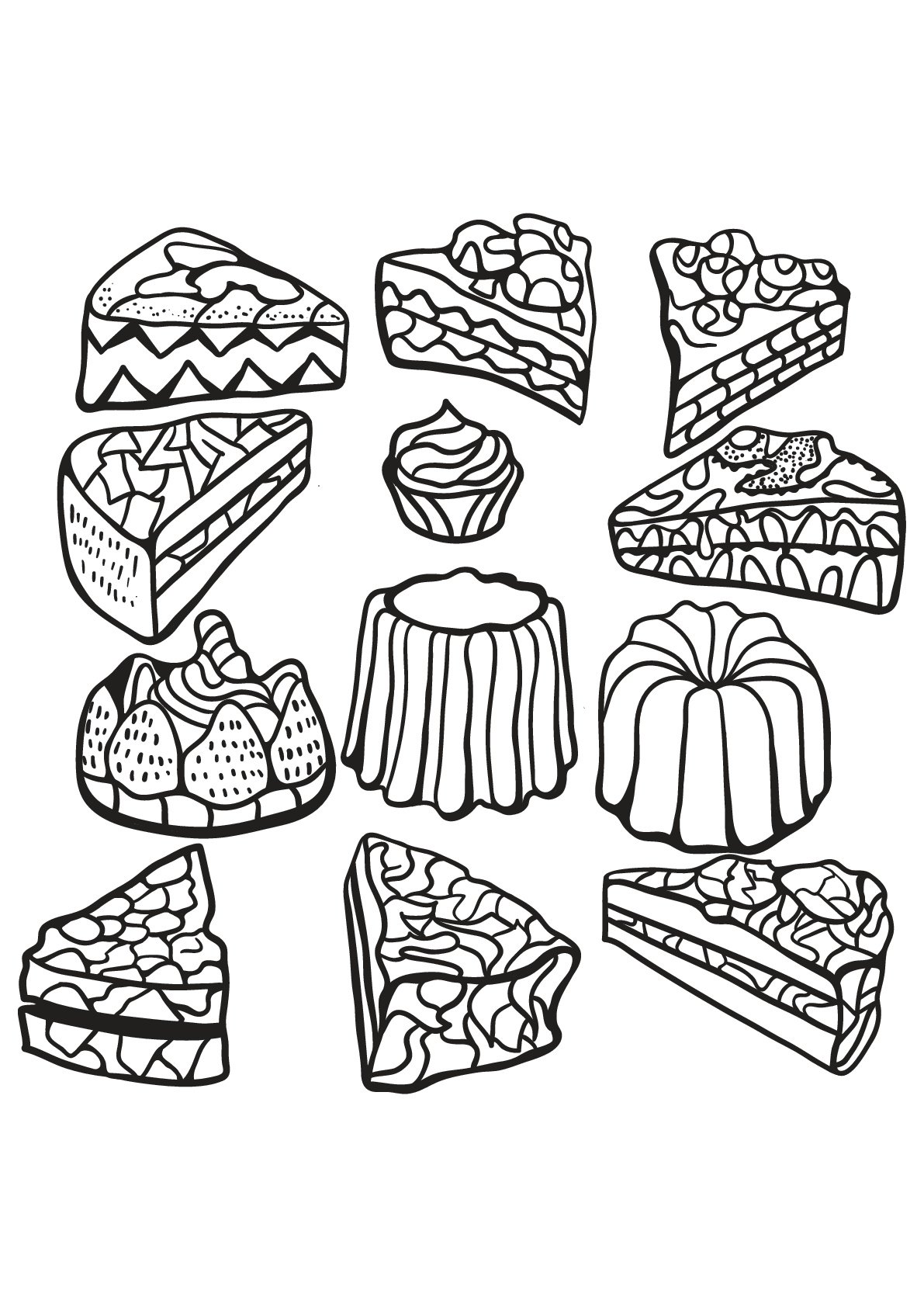 印刷して塗れるシンプルなカップケーキのぬりえイラスト (カップケーキ)