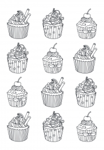 無料でダウンロードできるシンプルなカップケーキのぬりえイラスト (ぬりえ カップケーキ 印刷用)