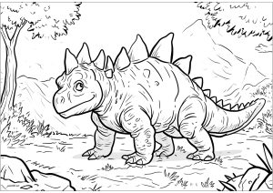 森の中のステゴサウルス (ぬりえ 恐竜 印刷用)