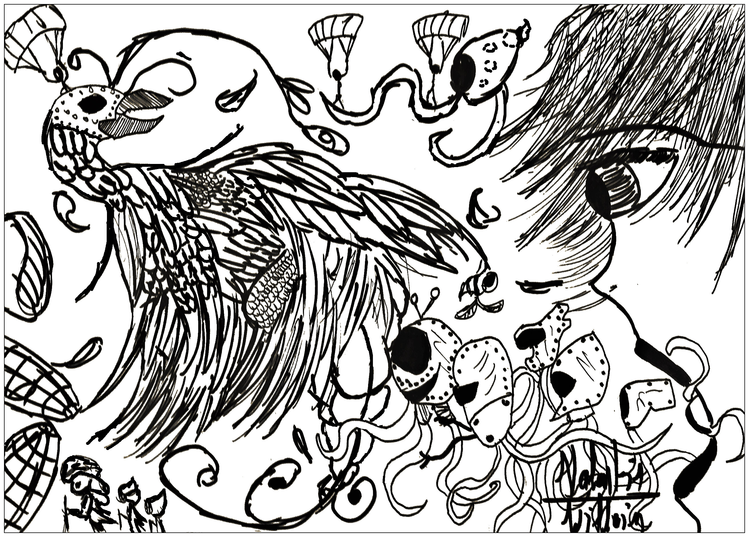 無料ダウンロード用の子ども向けシンプルな落書きアート / 落書きのぬりえイラスト (落書きアート / 落書き)